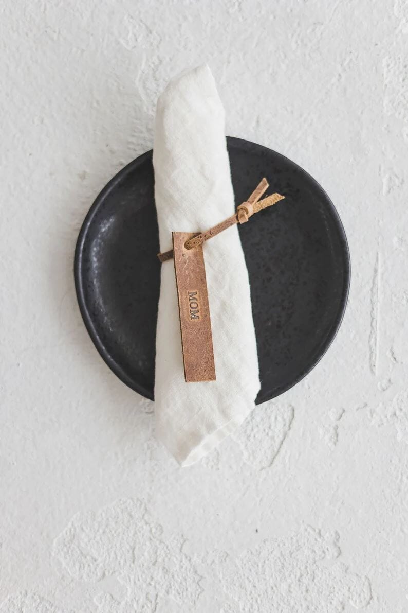 Personalized Christmas Linen Leather Name Tags oldlinenmill.com