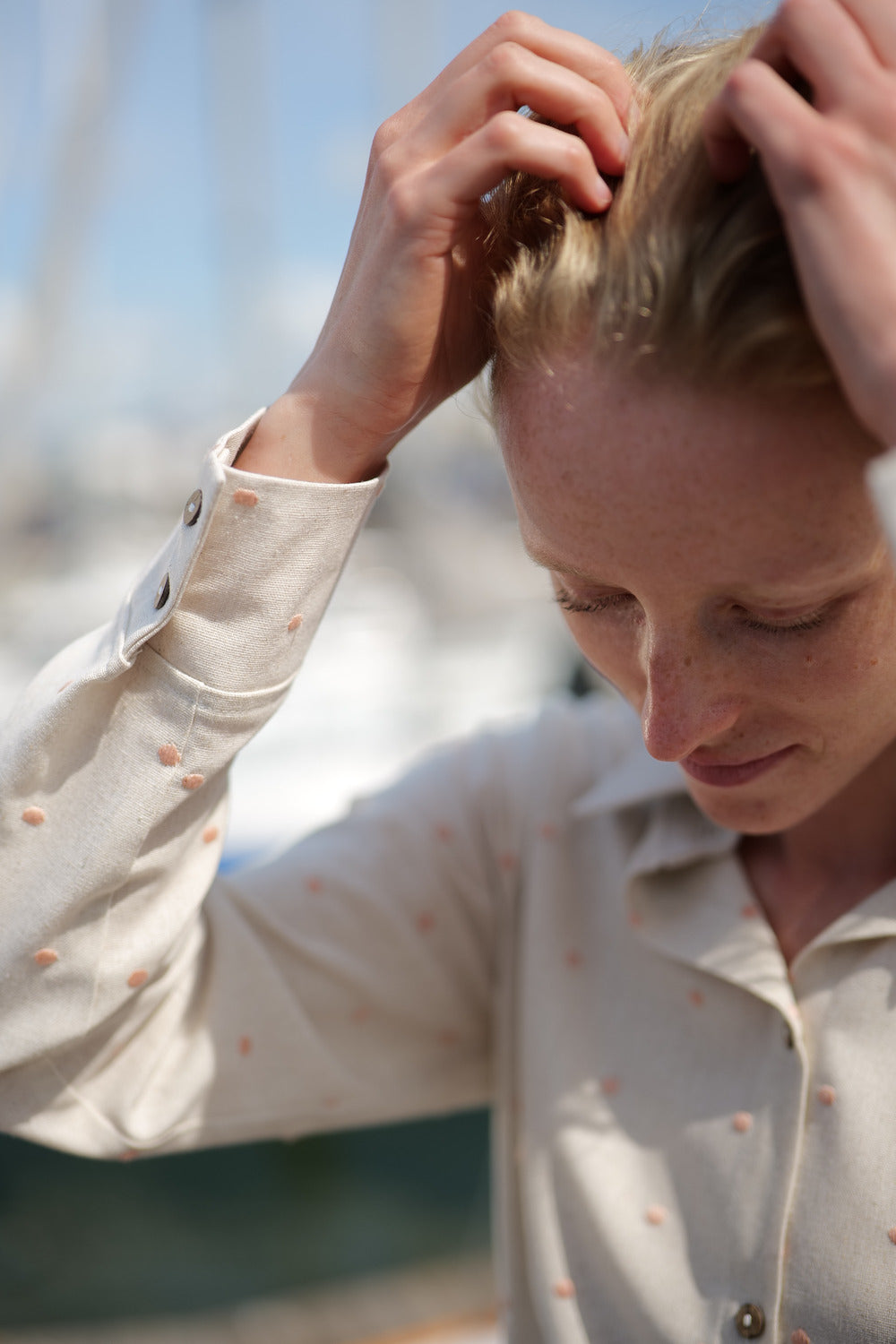 Polka Dot Shirt Tango close up picture with details