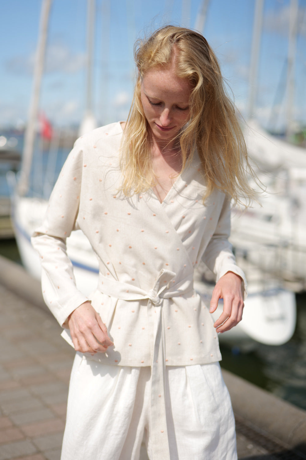 Polka Dot Wrap Blouse Lambada close up picture