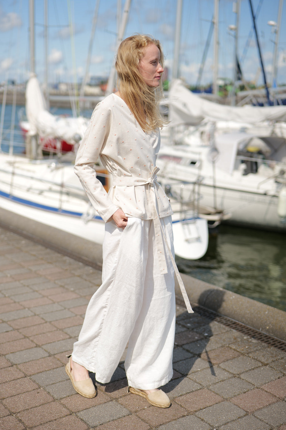 Polka Dot Wrap Blouse Lambada picture taken at the marina