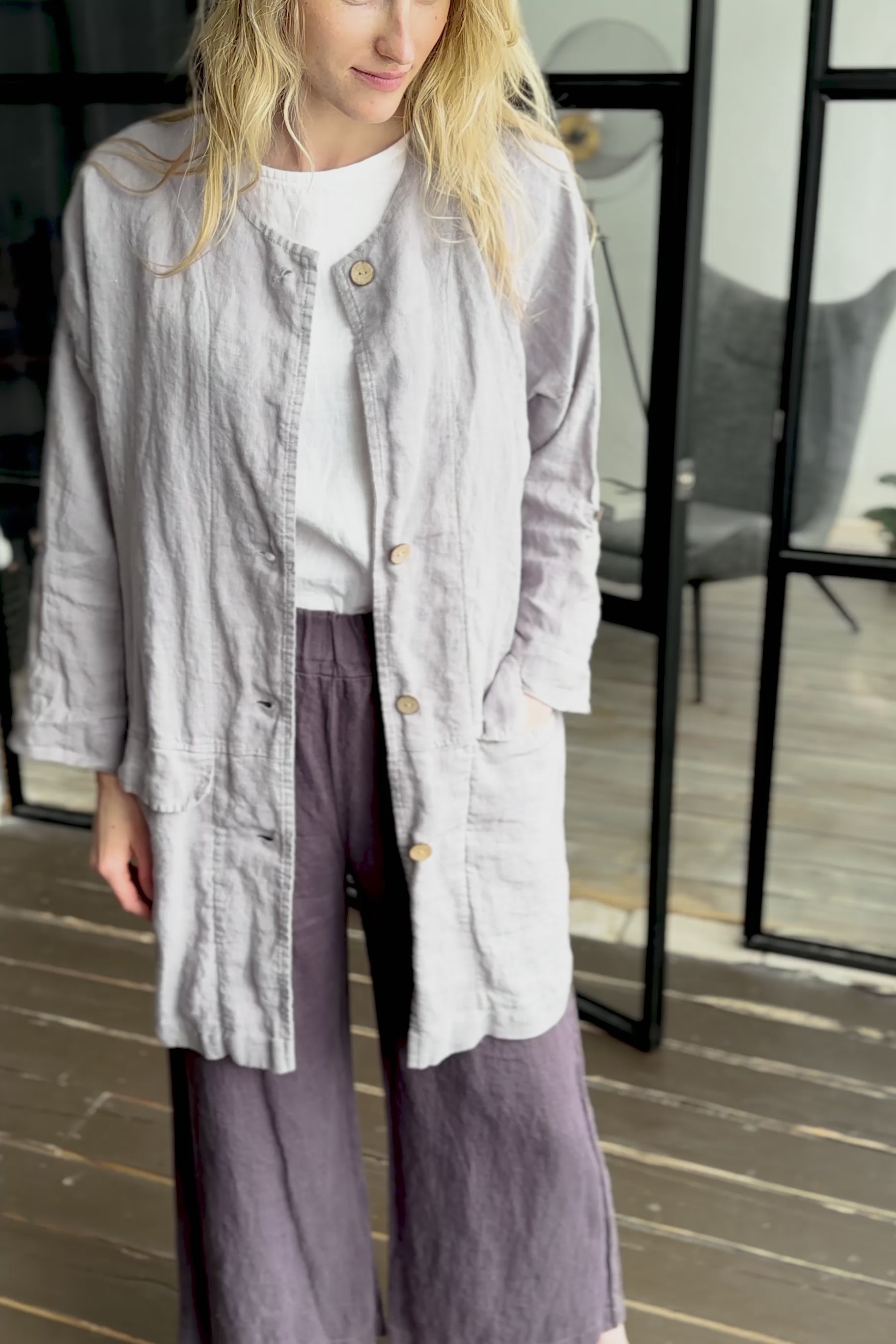 Loose Linen Jacket with Pockets