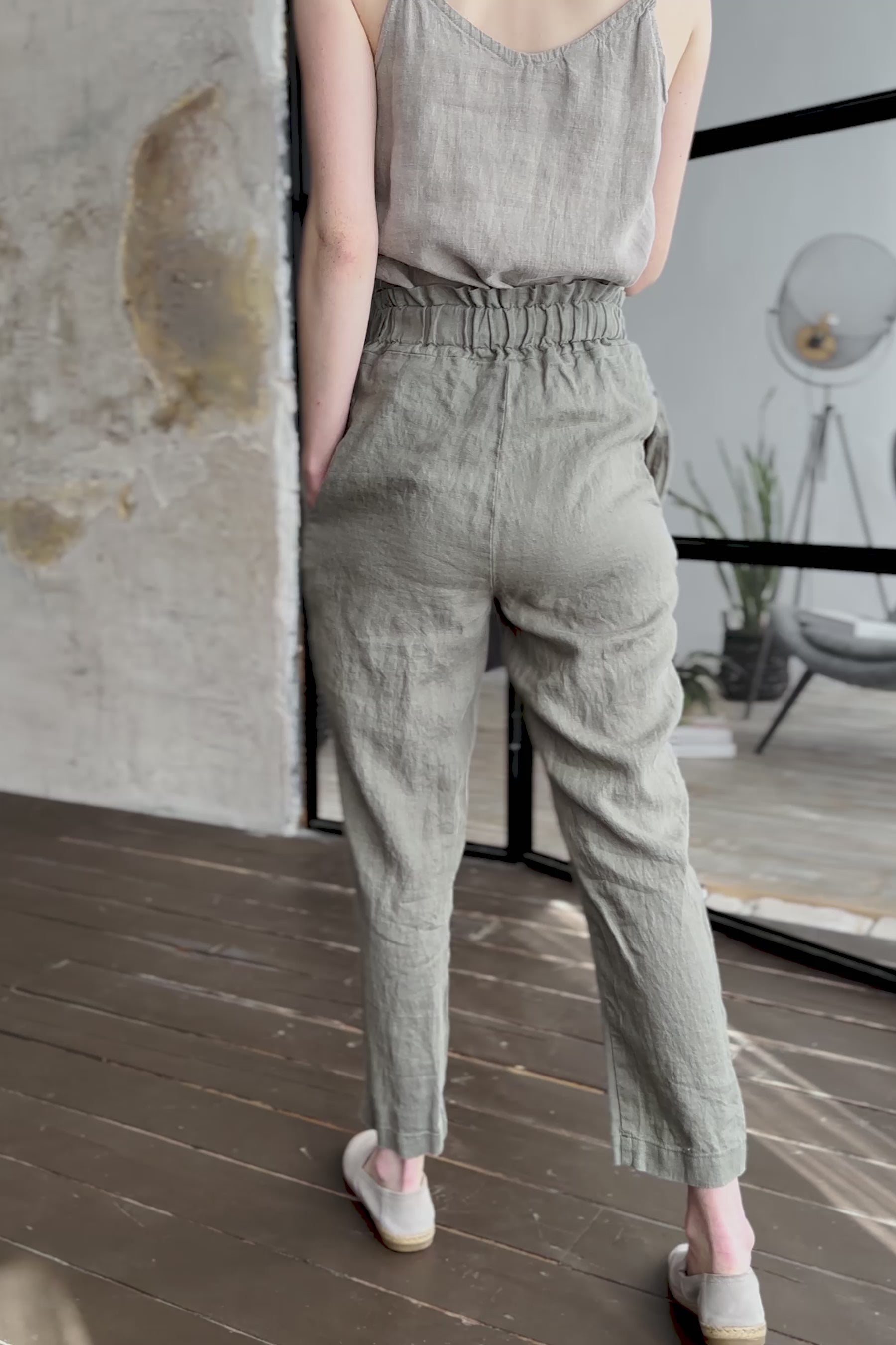 Slim Tapered High Waisted Linen Pants