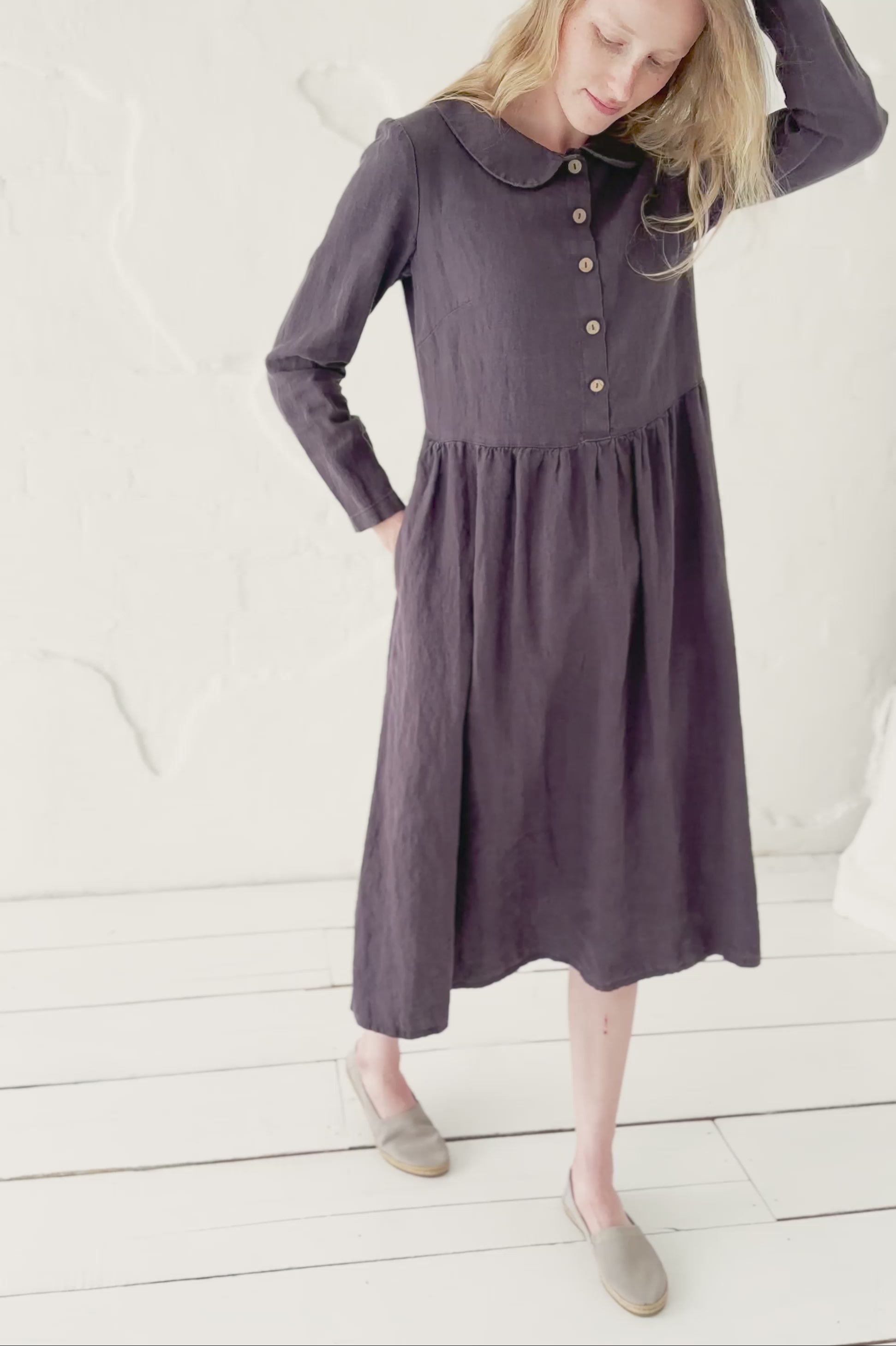 Elegant Boho Collared Linen Dress