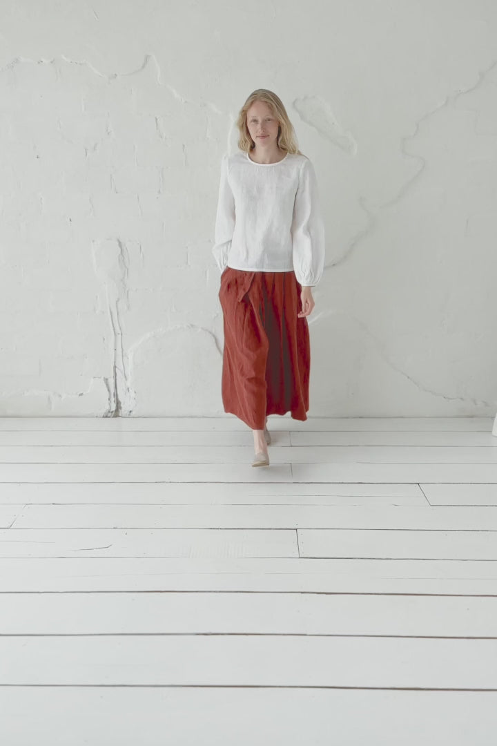 Victorian Maxi Linen Skirt with Tie Belt