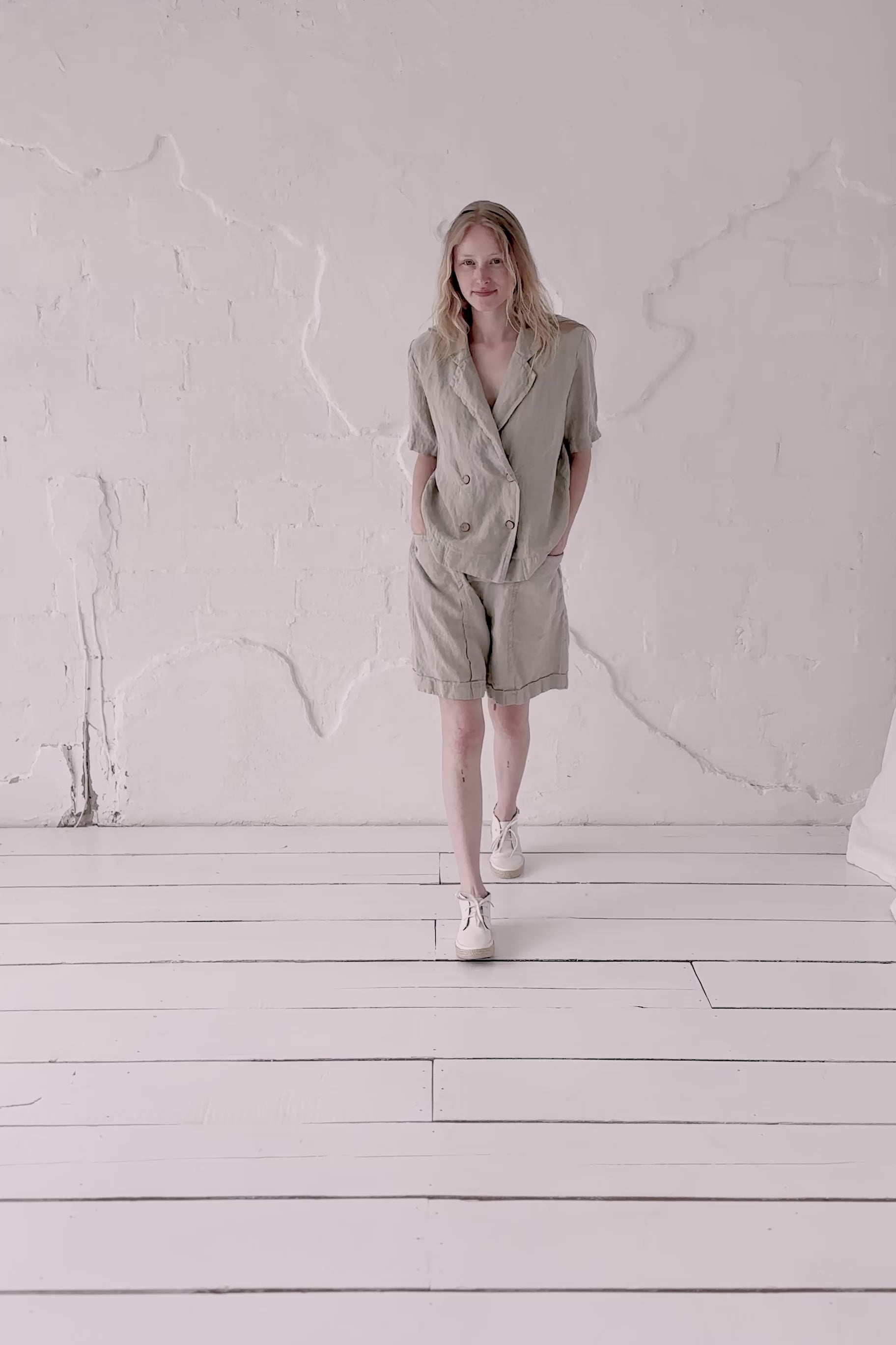 Linen Loose Blazer Jacket with Pockets