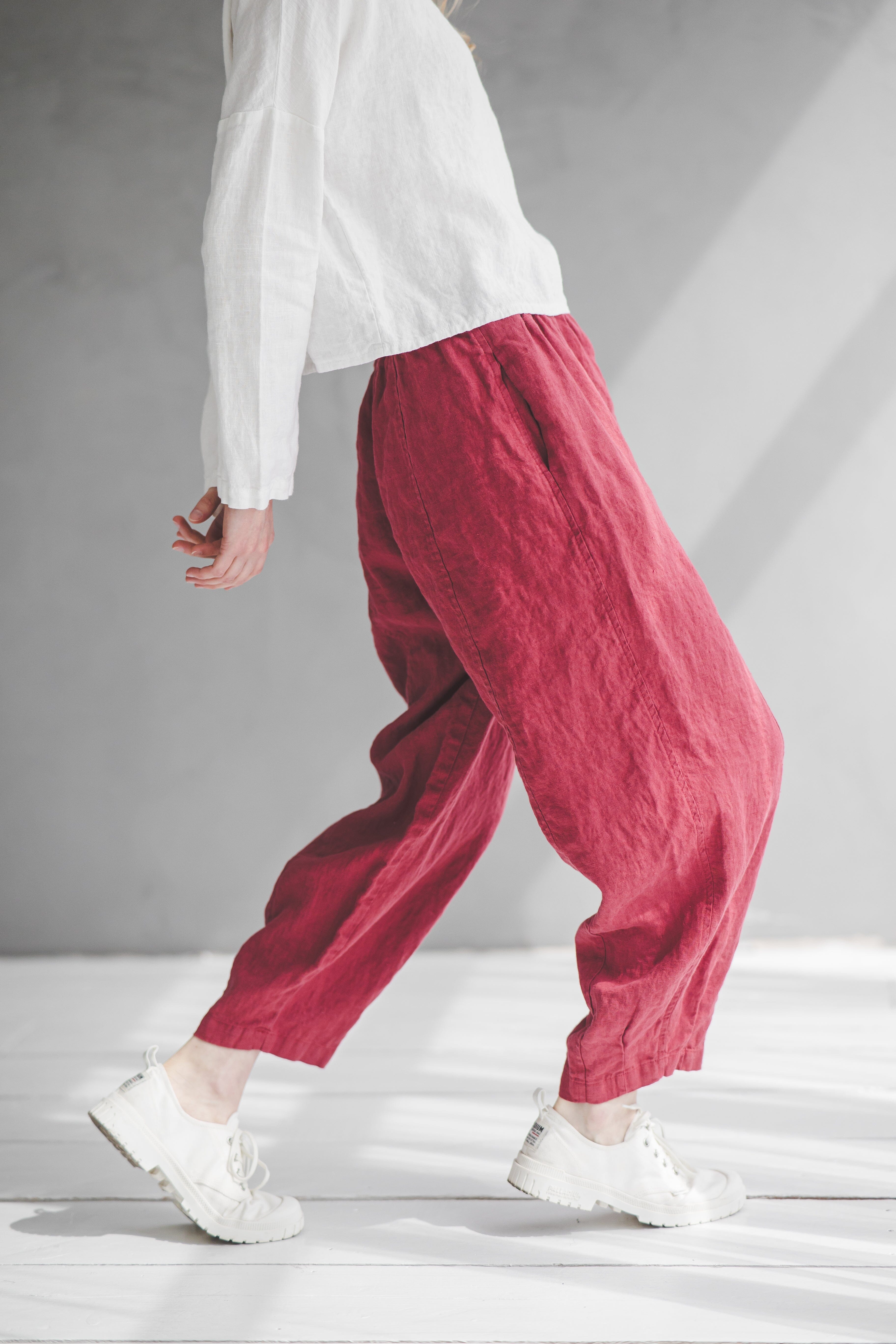 READY TO SHIP Casual Style Linen Pegged Pants P16 Dark Forest / M/L Old Linen Mill