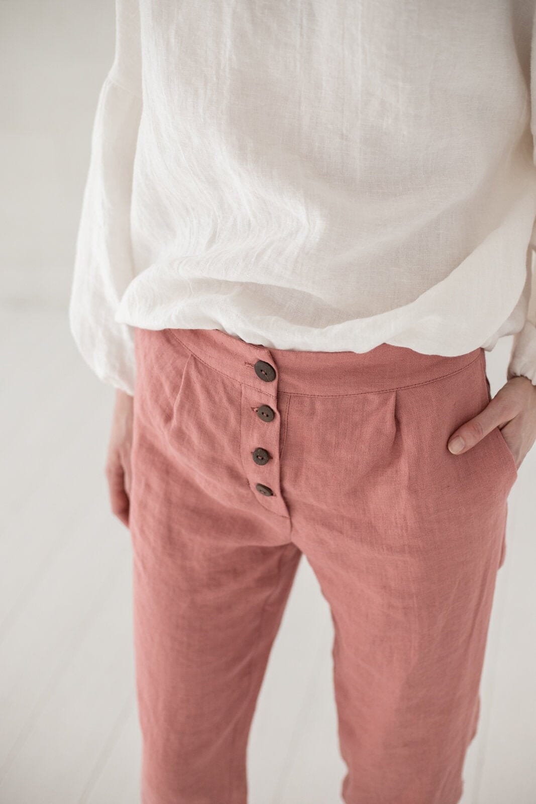 READY TO SHIP Classic Linen Pants, Hight Waist Trousers, Tapered Women Linen Pants Old Linen Mill