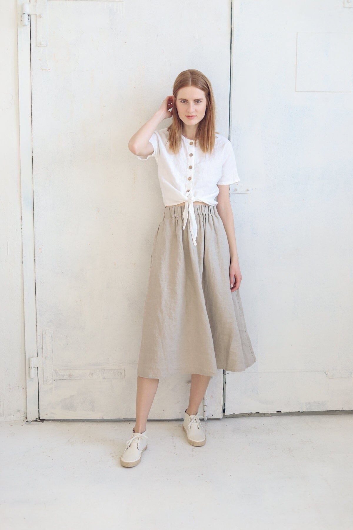 READY TO SHIP Front Knot Linen Blouse Black / XL/XXL Old Linen Mill