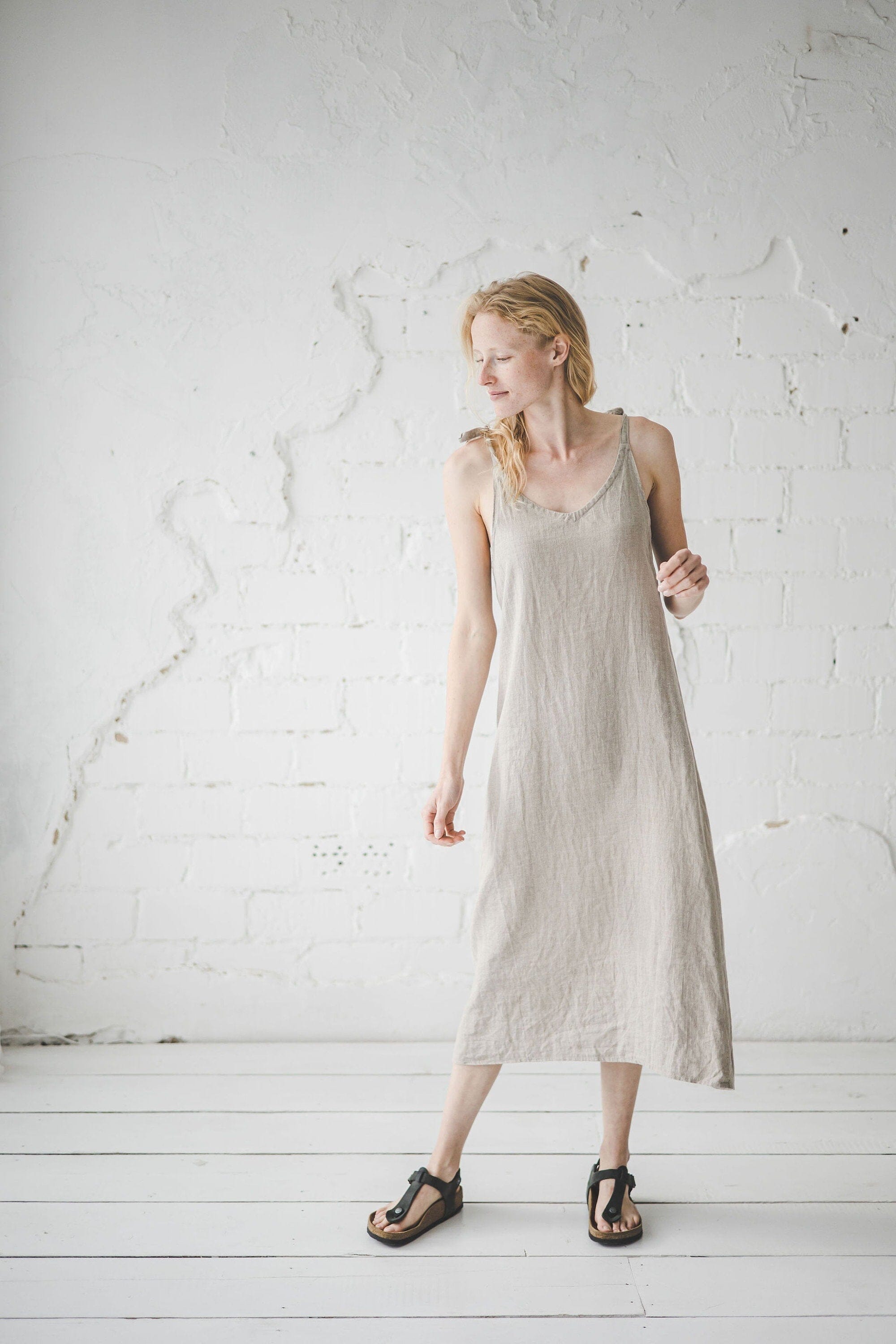 READY TO SHIP Long Slim Linen Dress Ice Blue / XS/S Old Linen Mill