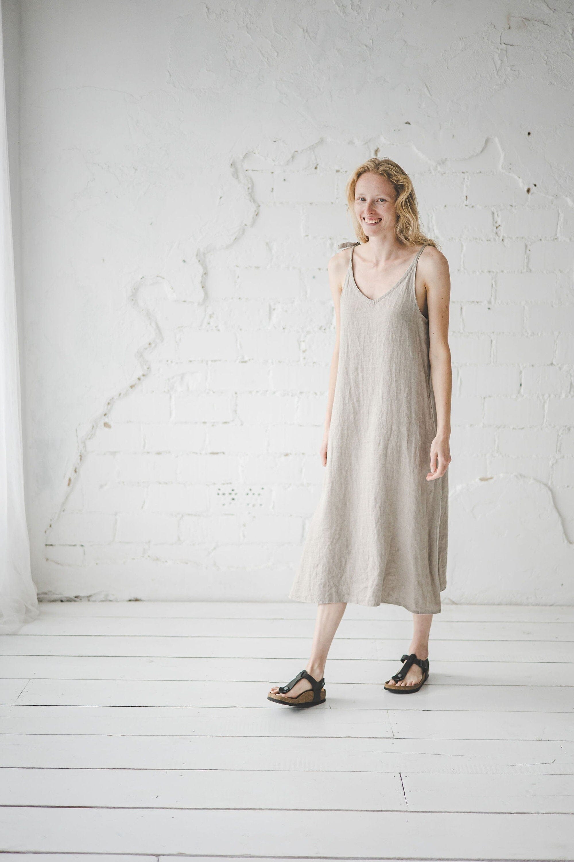 READY TO SHIP Long Slim Linen Dress Ice Blue / XS/S Old Linen Mill