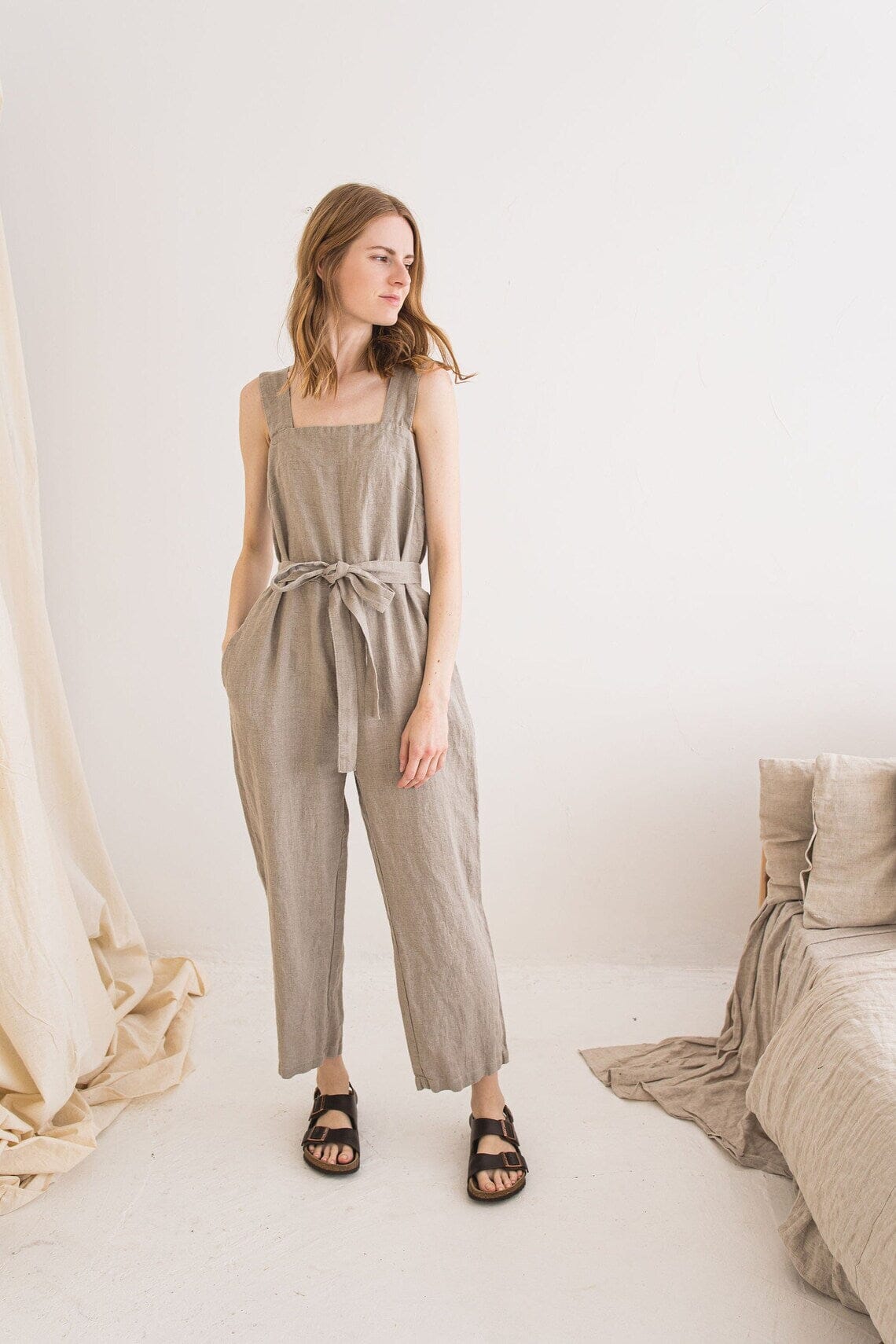 READY TO SHIP Loose Linen Overall Charcoal Blue / S/M Old Linen Mill