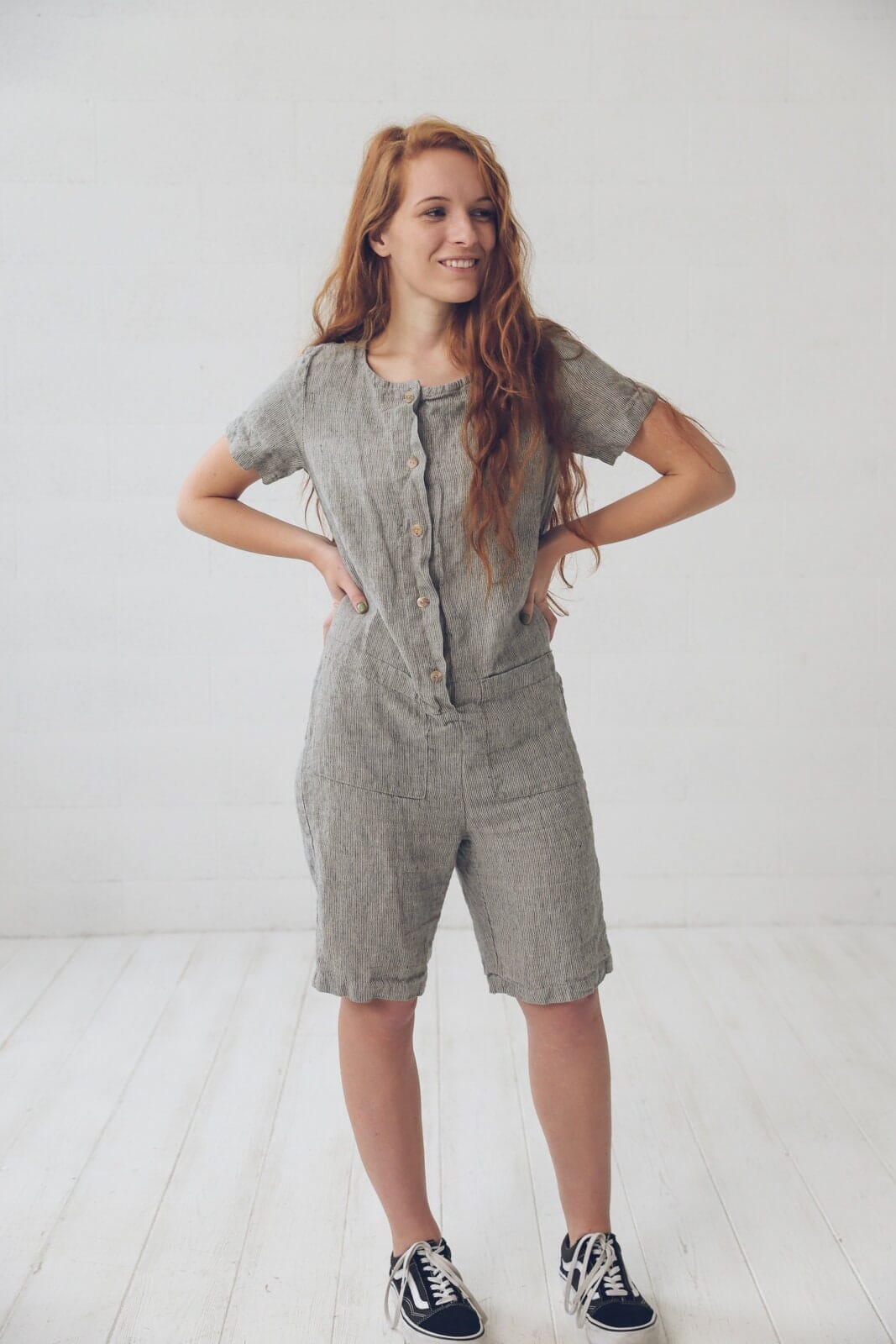 READY TO SHIP Short Linen Jumpsuit Overall Old Linen Mill
