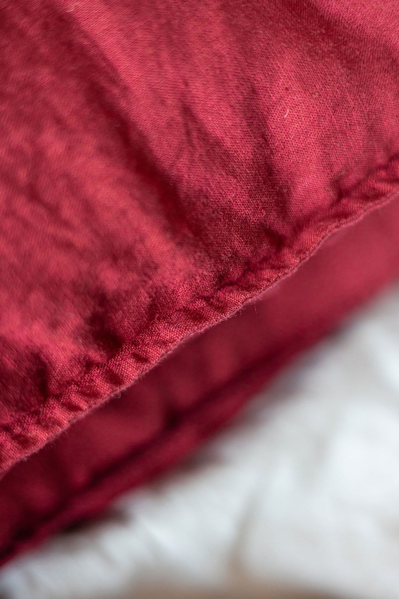 Set of 2 Linen Pillowcases Border Edges in Ruby Red Old Linen Mill