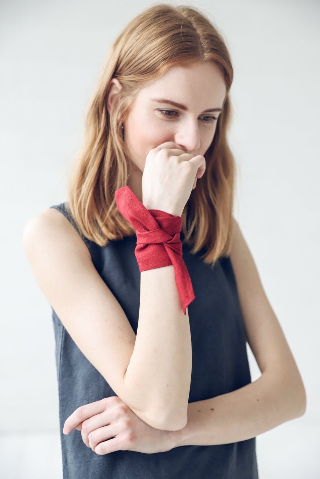 Set of 2 Multifunctional Linen Ribbon Scarf Old Linen Mill