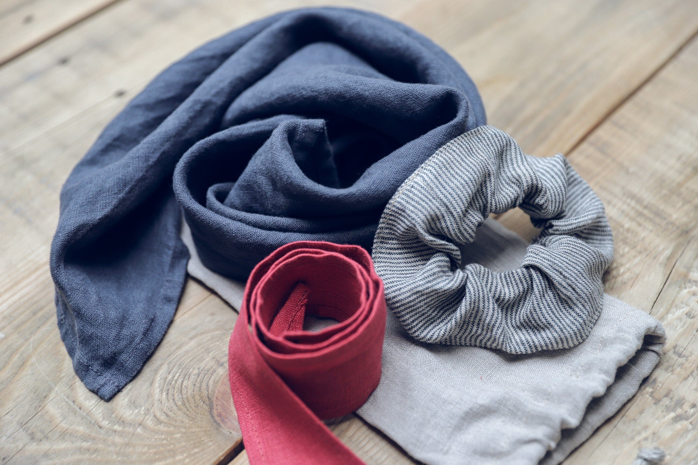 Set of 3 Linen Women Accessories Old Linen Mill