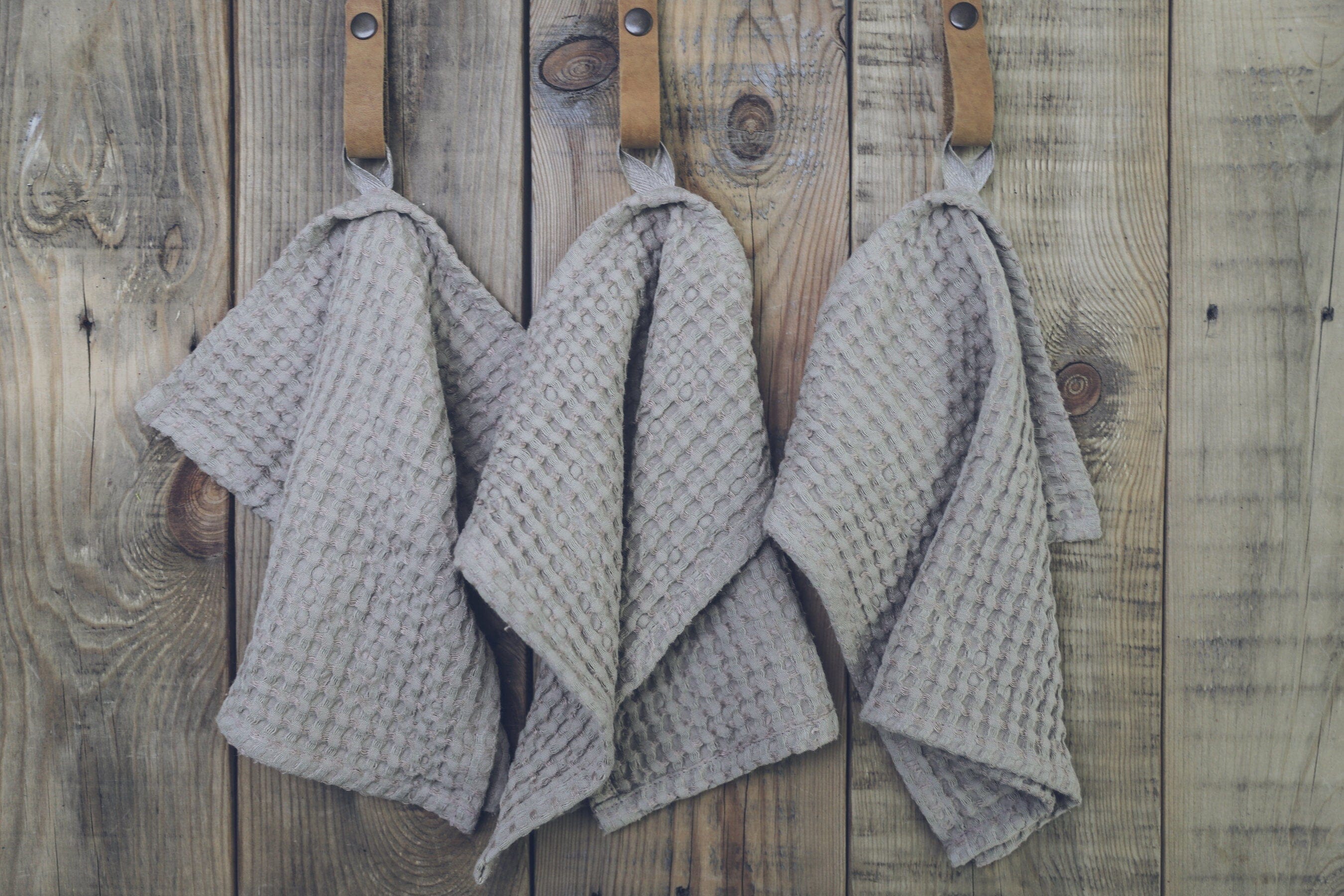 Set of 3 Organic Linen Towels Old Linen Mill Beige