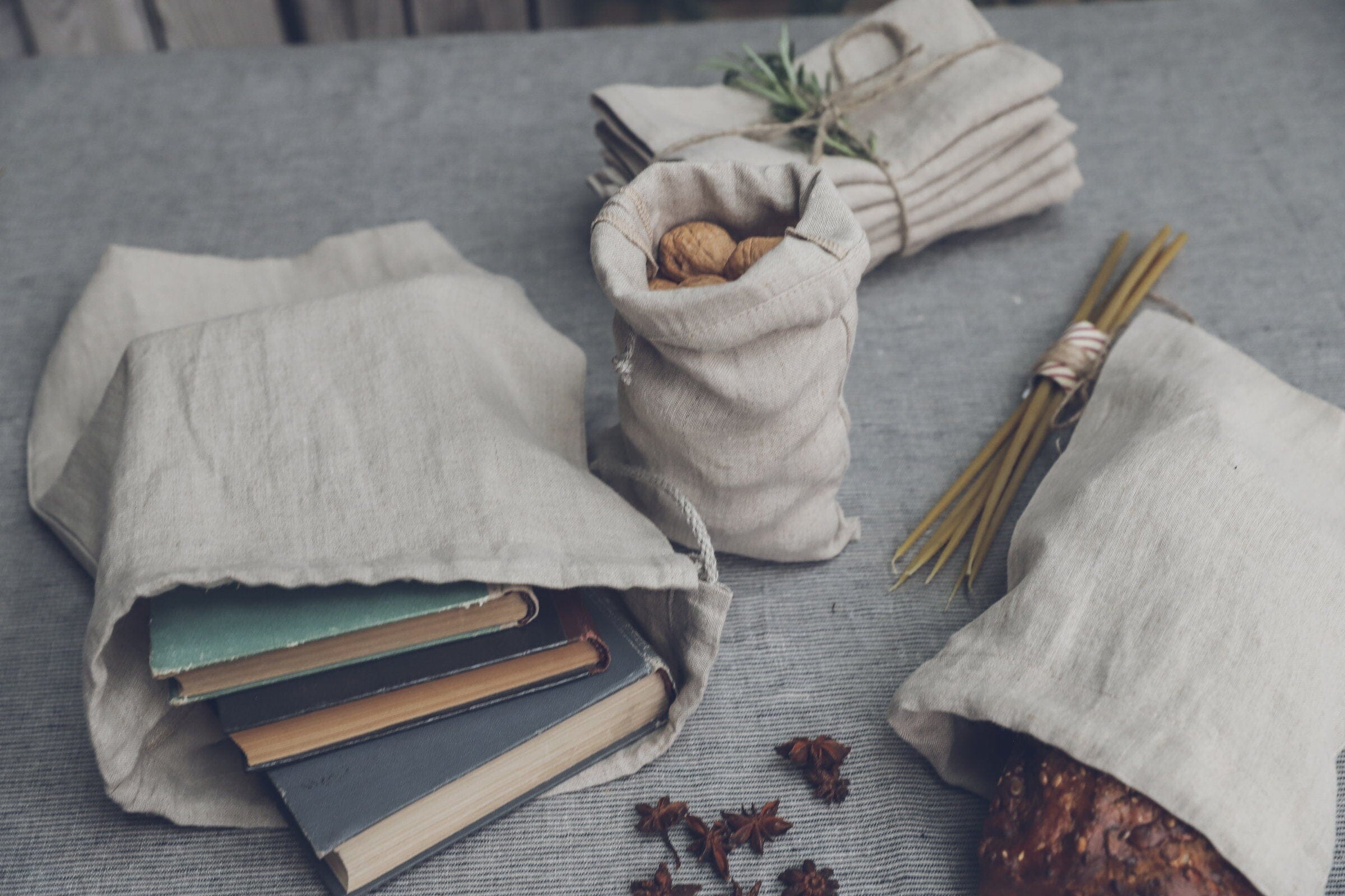 Set of Linen Bags Old Linen Mill Ivory