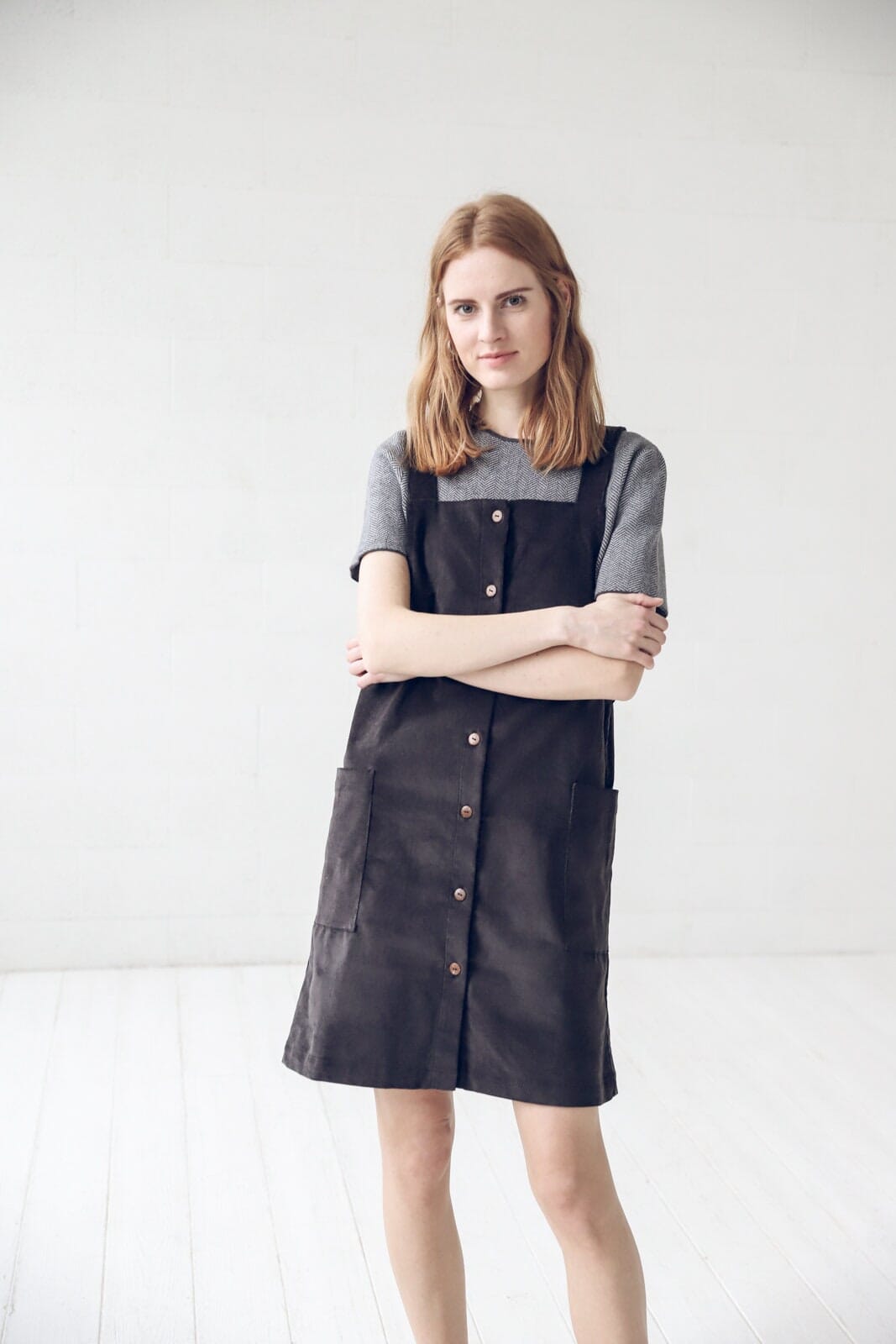 Short Cotton Black Dress for Women Old Linen Mill