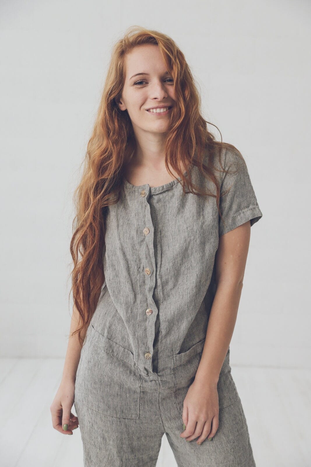 Short Linen Jumpsuit Overall Old Linen Mill