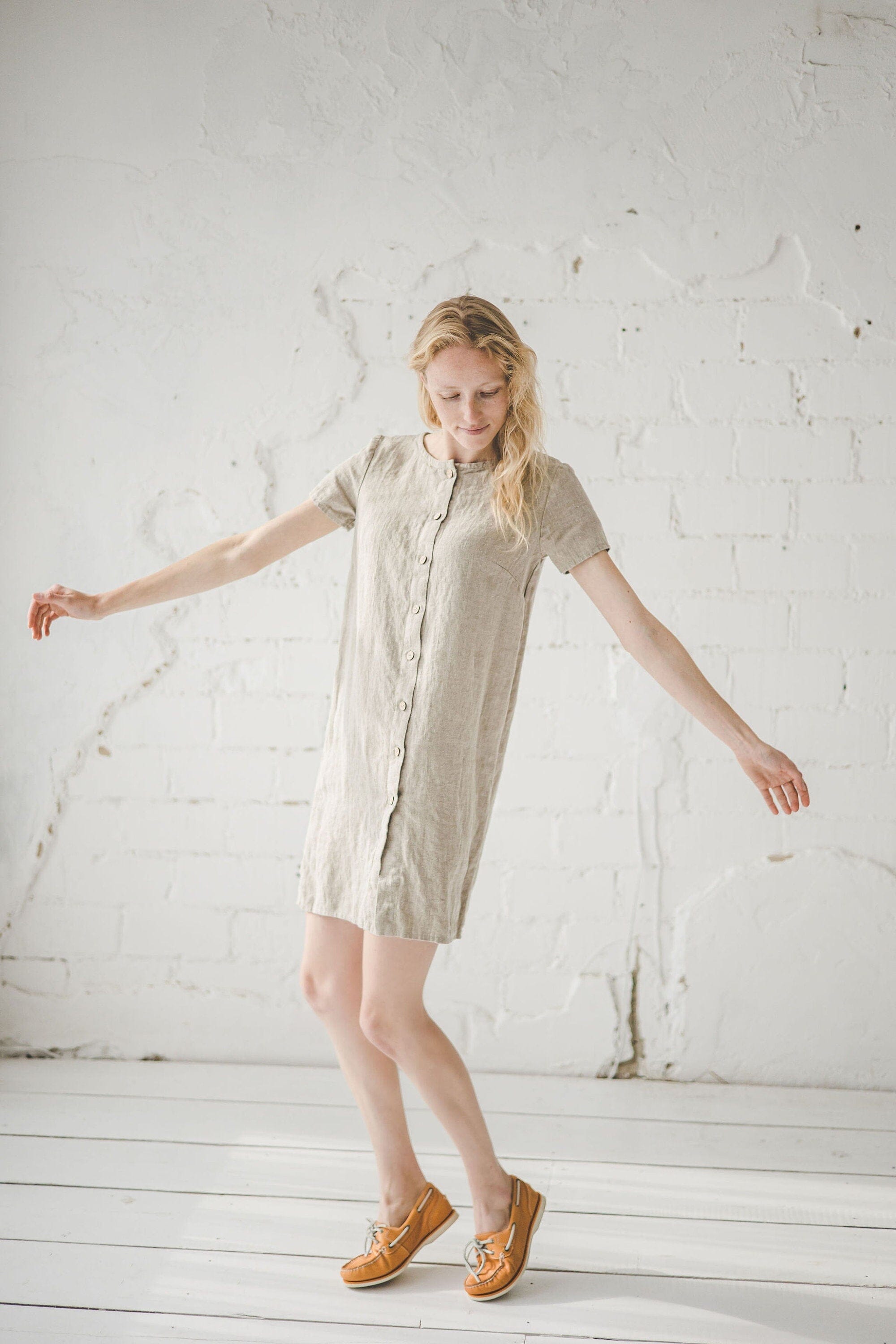 Short Shirt Linen Dress Buttons Down Old Linen Mill