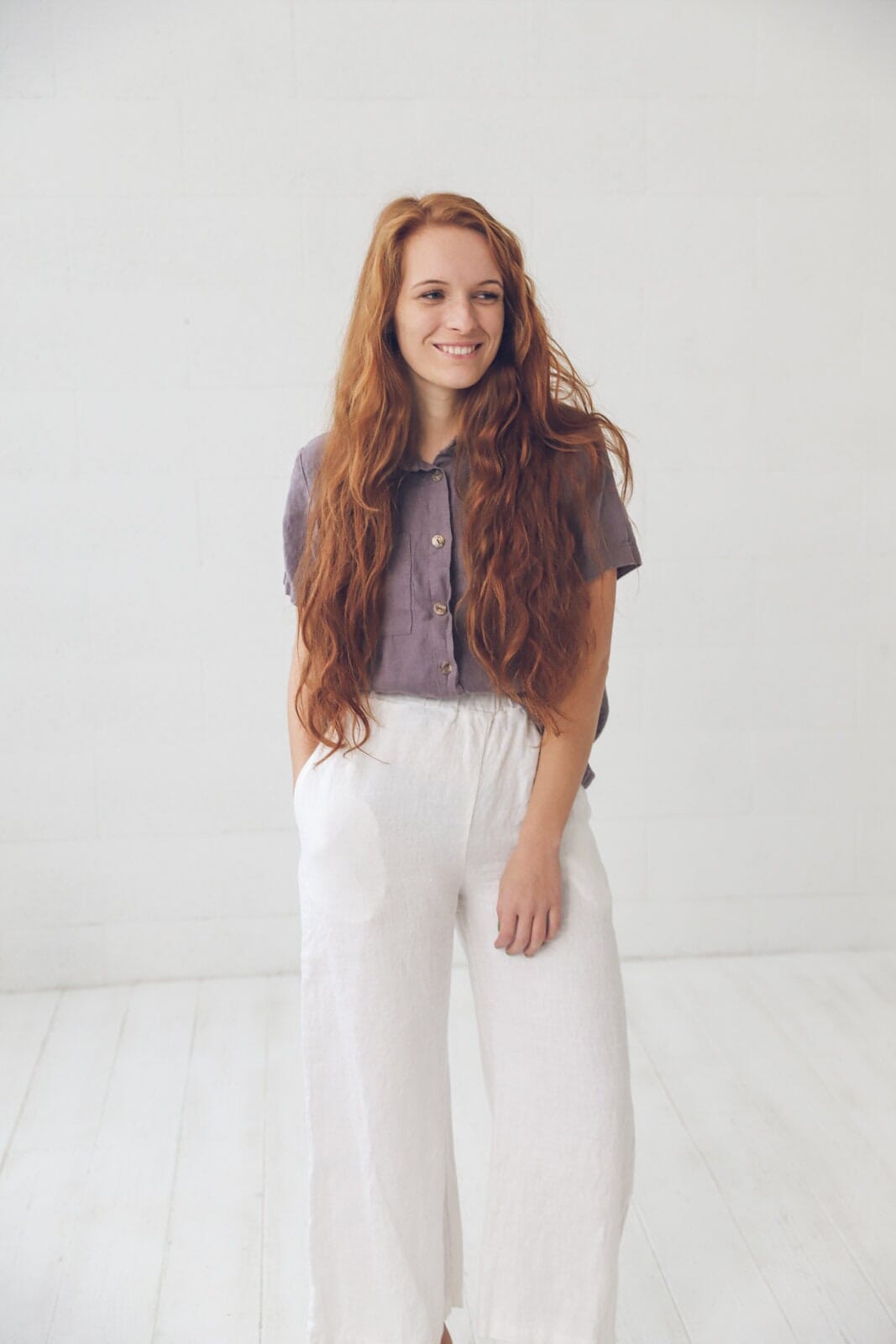 Short Sleeve Linen Women Shirt Old Linen Mill