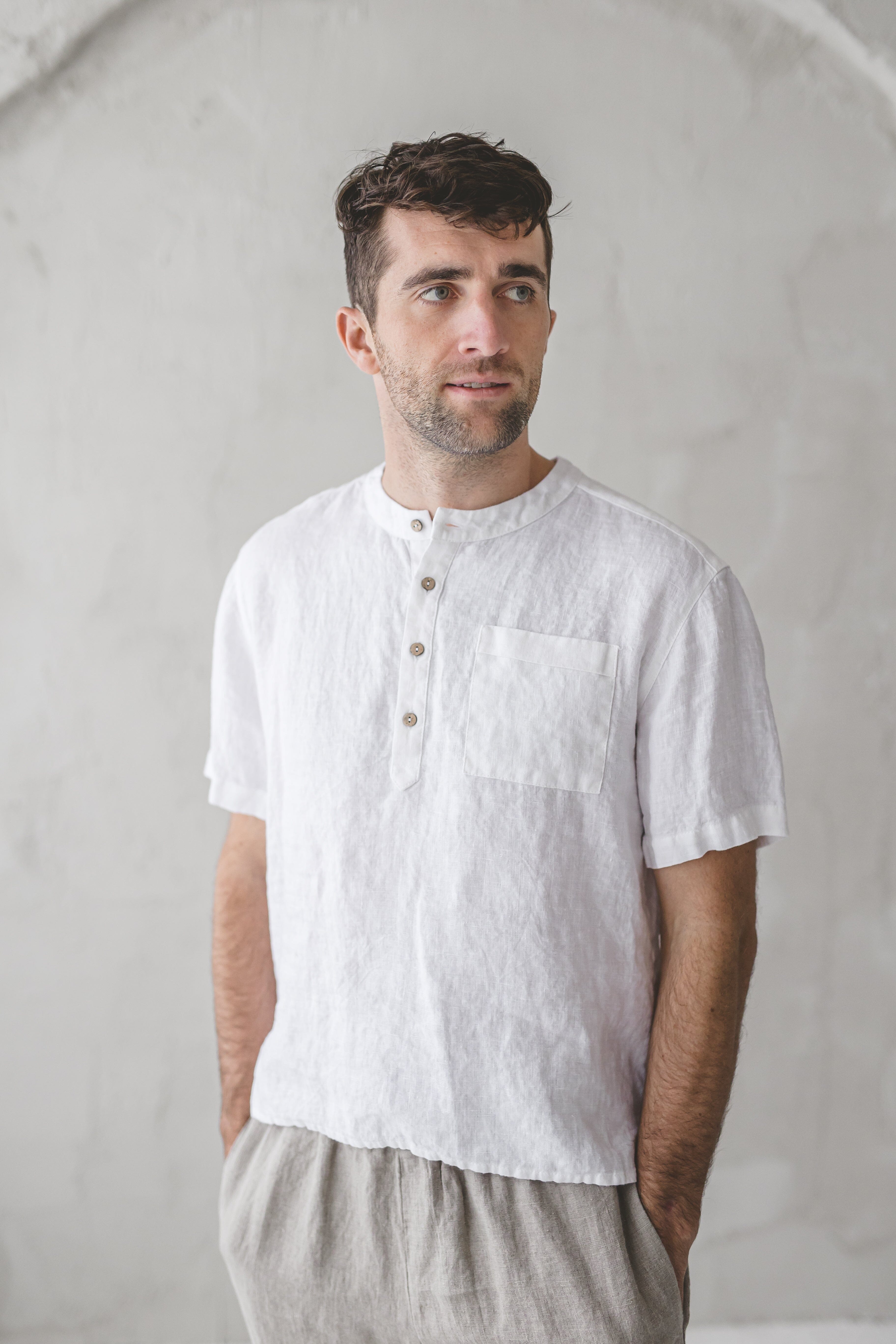 Short Sleeve Men's Linen Top Old Linen Mill