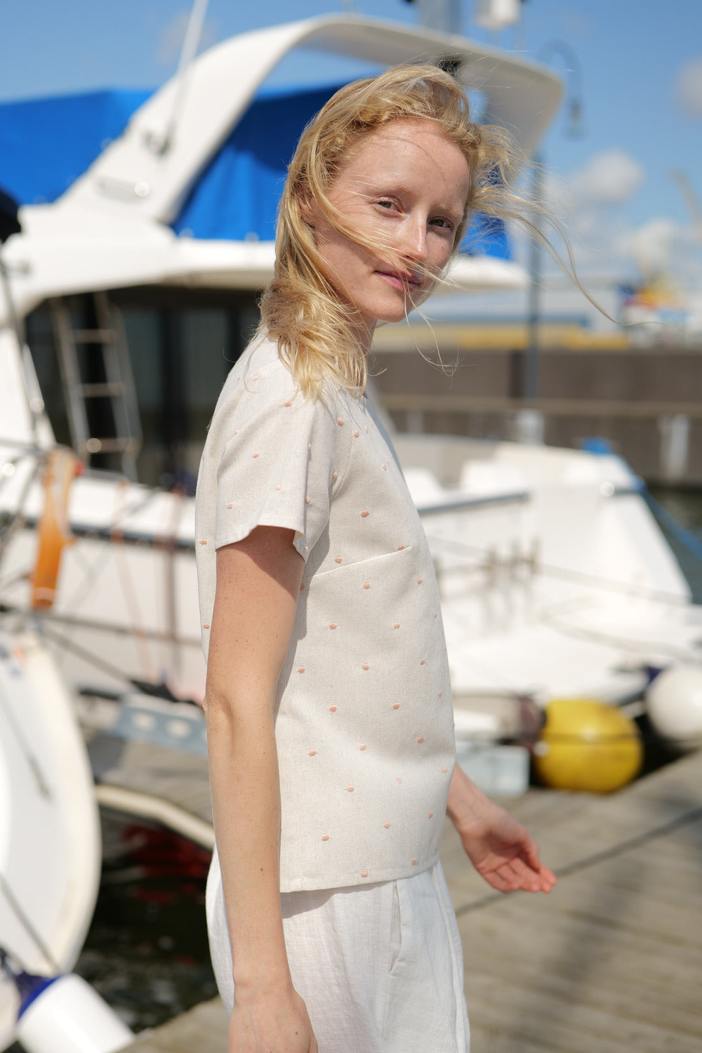 Short Sleeve Summer Polka Dot Top Bachata side picture