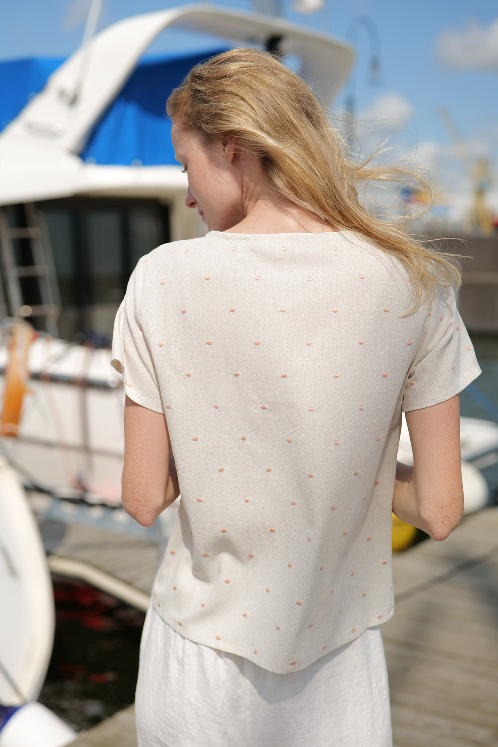 Short Sleeve Summer Polka Dot Top Bachata in linen and viscose blend