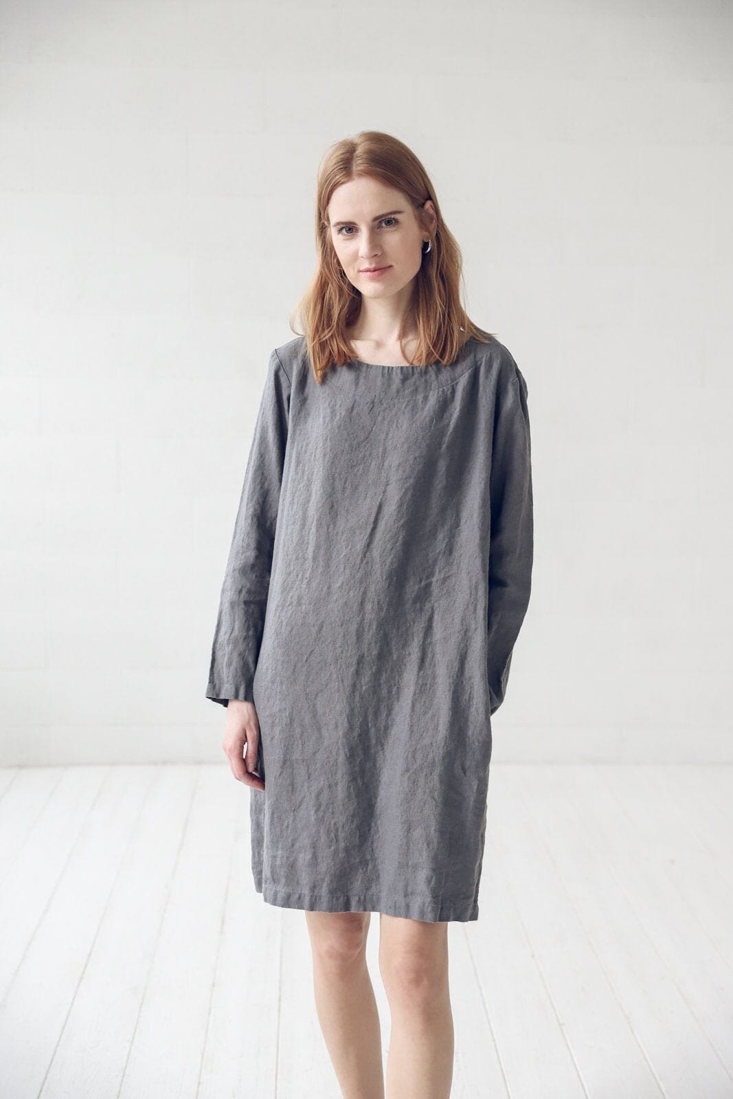 Simply Linen Tunic Dress Old Linen Mill Small Grey Checks XS/S