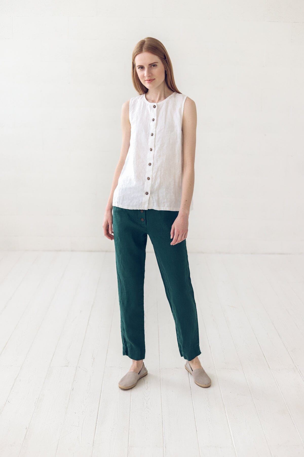 Sleeveless Classic Linen Women's Shirts Old Linen Mill Small Grey Checks XS