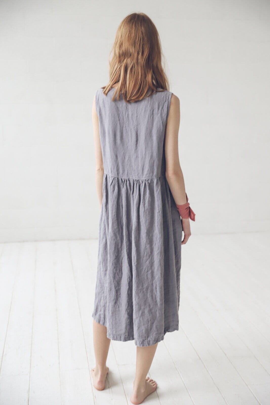 Sleeveless Linen Dress with Buttons Old Linen Mill