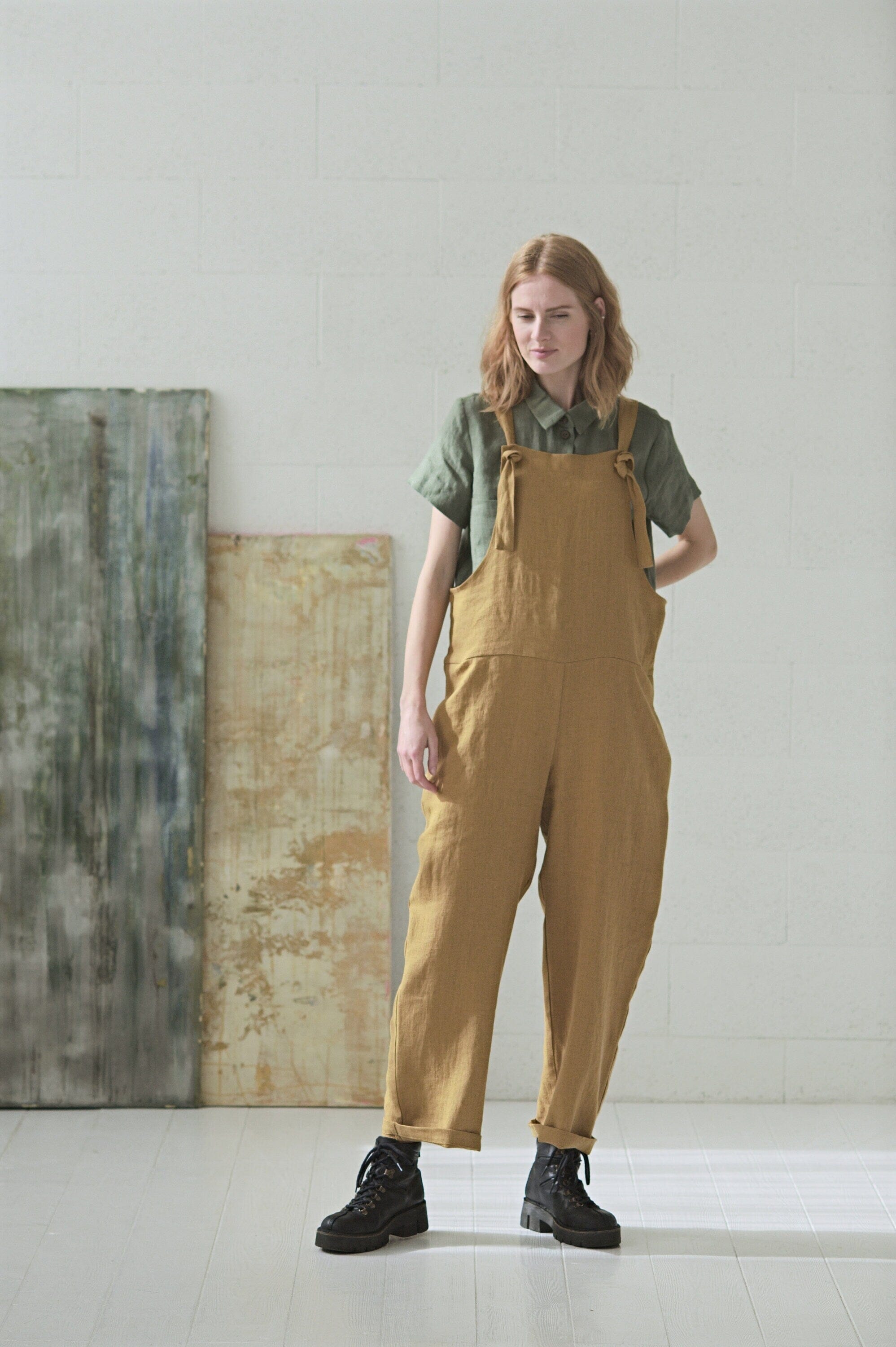 Sleeveless Linen Jumpsuit Old Linen Mill Heavy Black XS/S