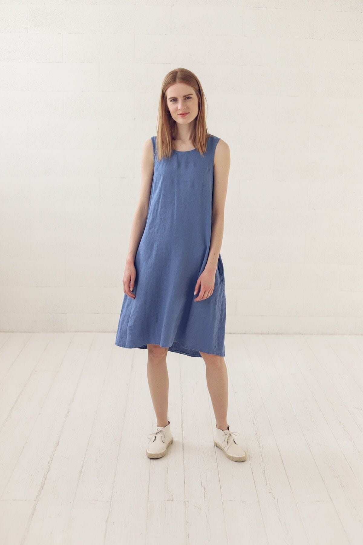 Sleeveless Loose Linen Dress Old Linen Mill Small Grey Checks XS