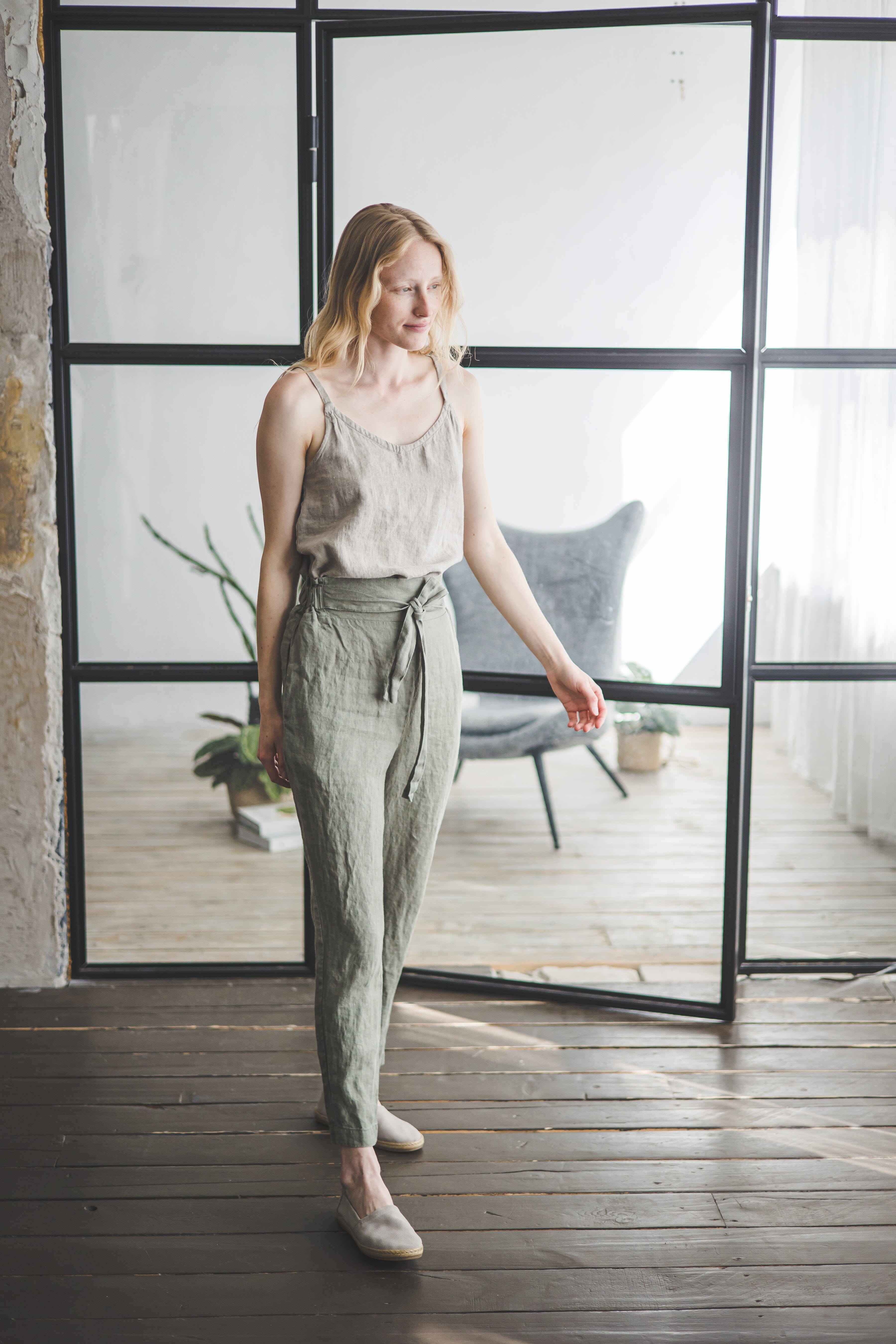 Slim Tapered High Waisted Linen Pants Old Linen Mill