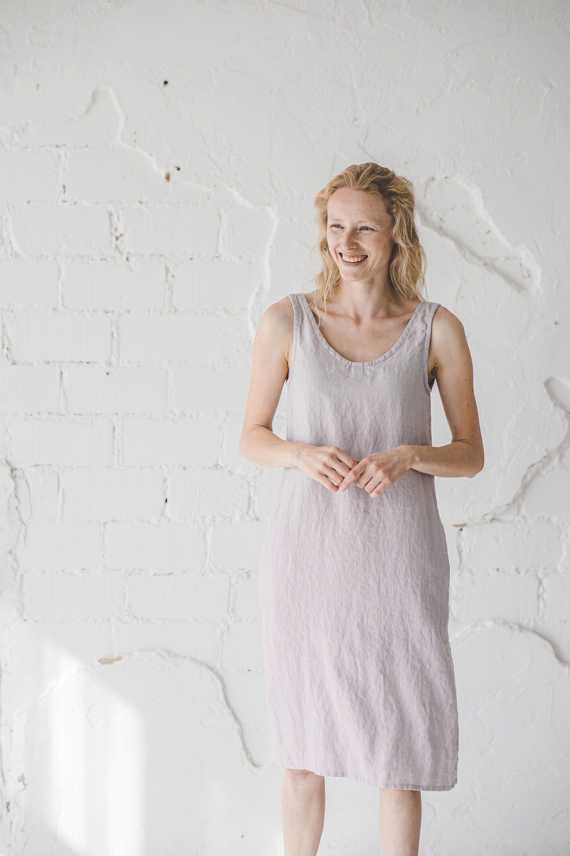 Slip Natural Linen Dress Old Linen Mill Small Grey Checks XS