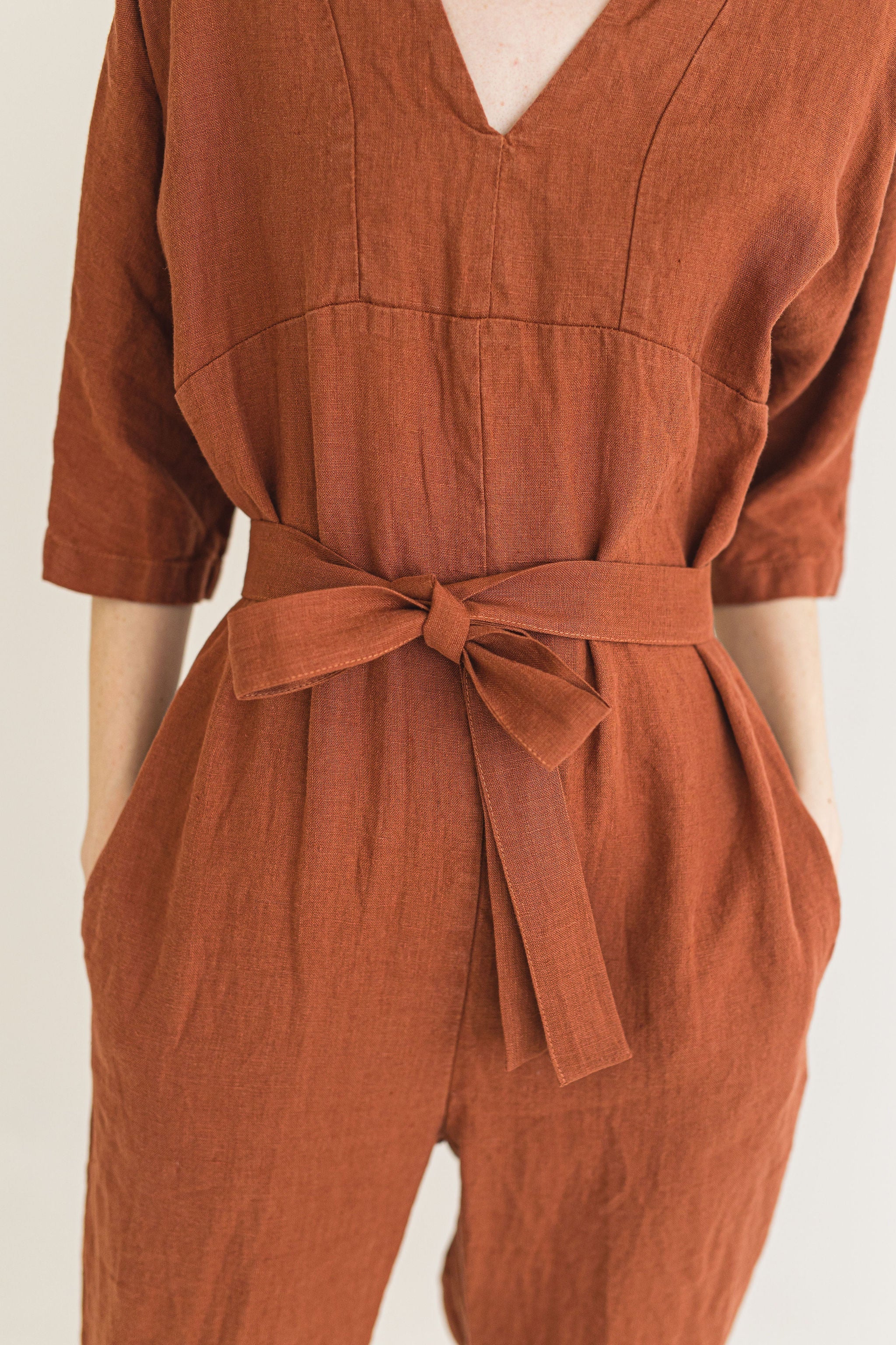 Soft Linen Jumpsuit with Belt Old Linen Mill