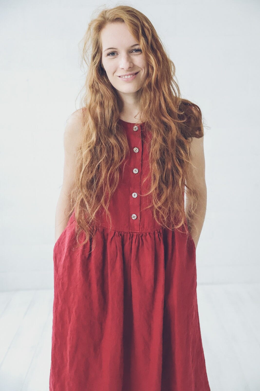 Soft Washed Maternity Linen Dress Old Linen Mill Small Grey Checks XS