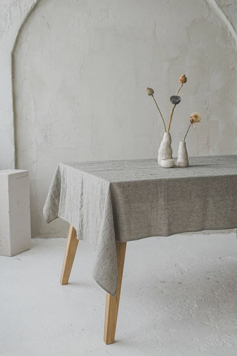Striped Linen Table Decor Gift Old Linen Mill White 140 x 170 cm; 55.1" x 67"