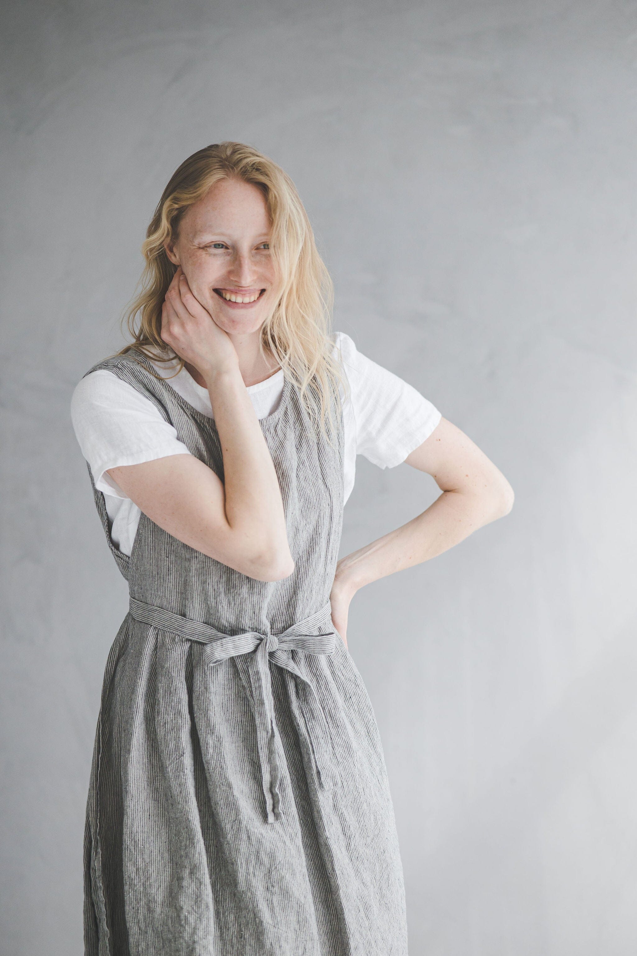 Striped Pinafore Apron Dress Old Linen Mill