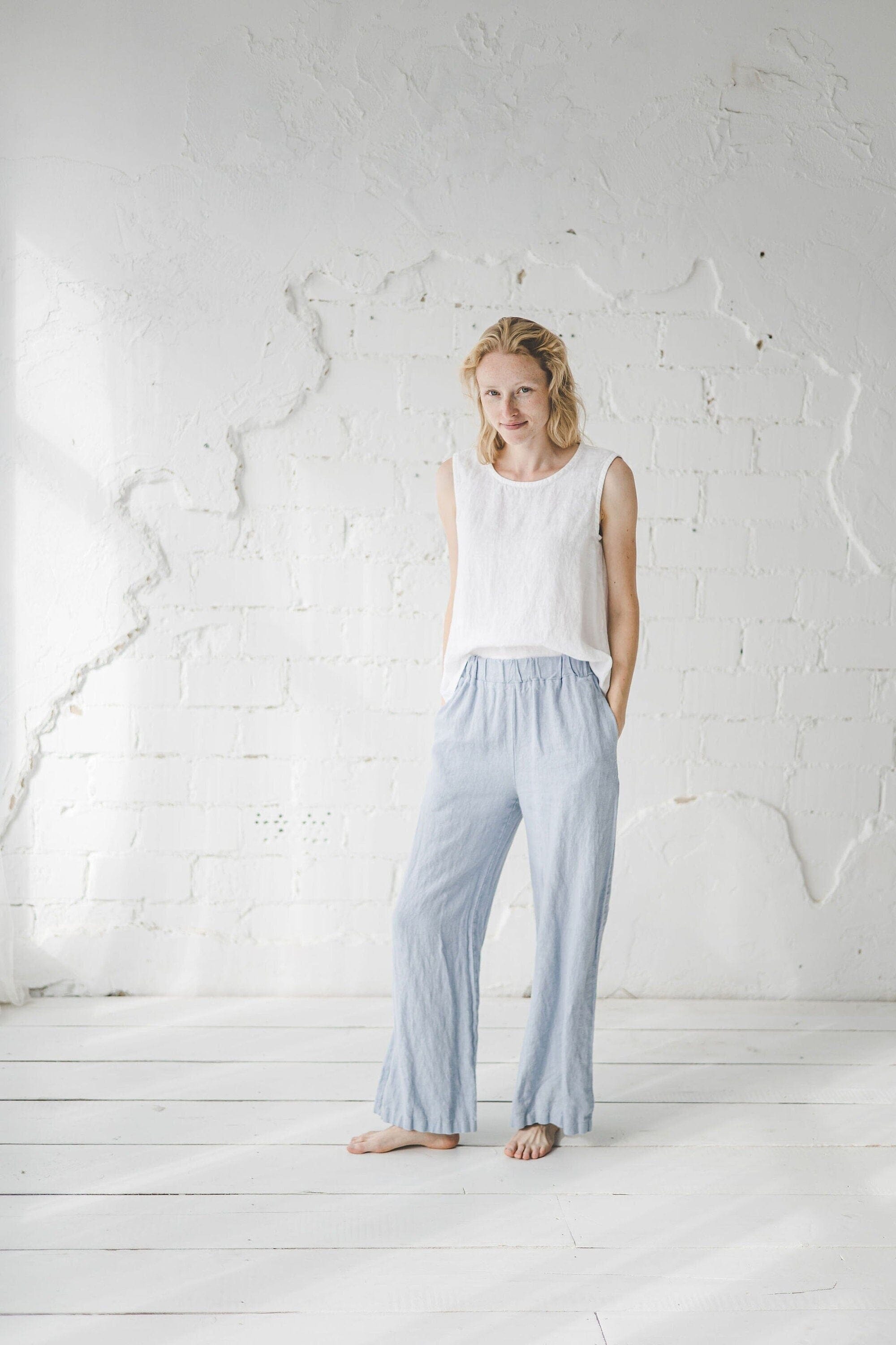 Summer Elastic Waist Linen Pants P08 Old Linen Mill