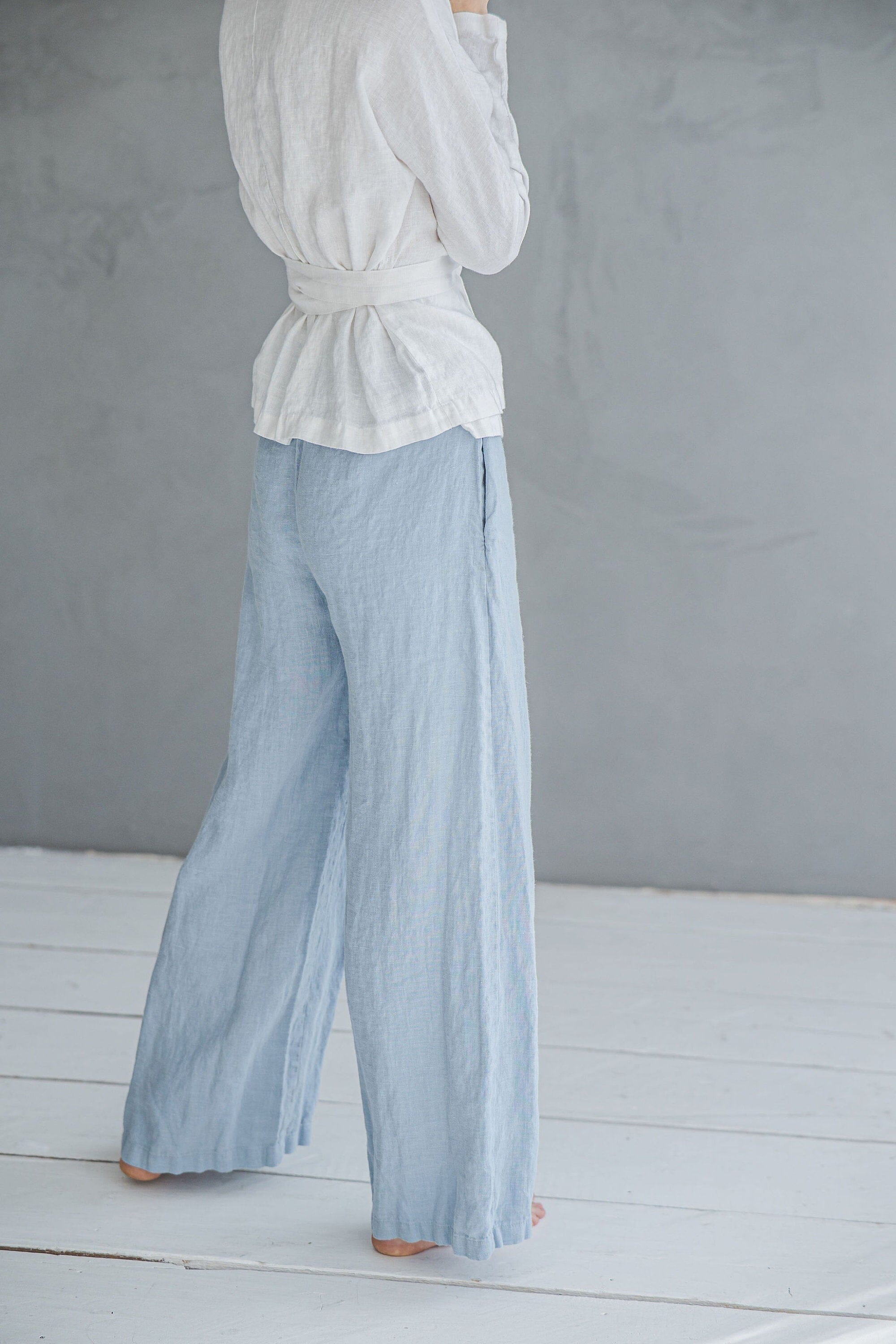 Summer Elastic Waist Linen Pants P08 Old Linen Mill
