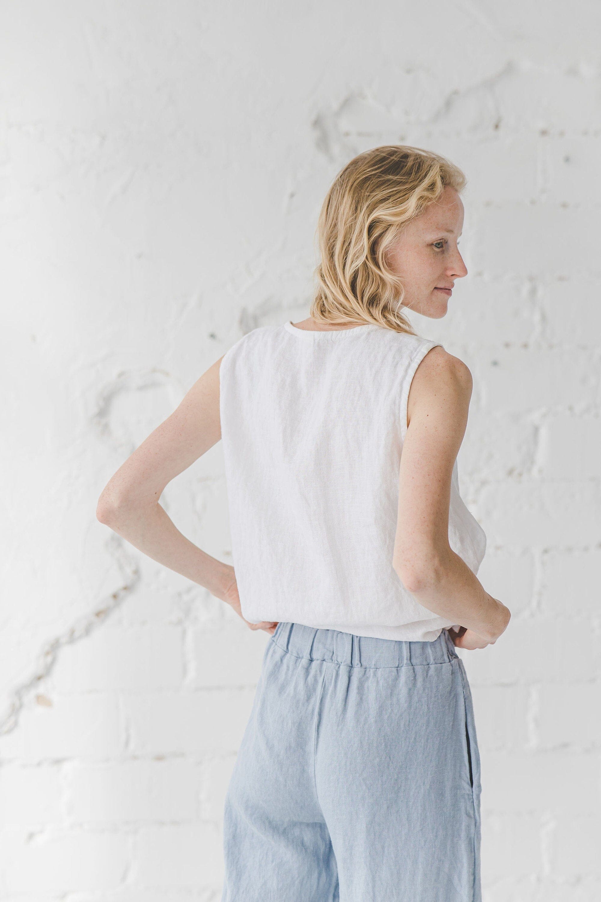 Summer Elastic Waist Linen Pants P08 Old Linen Mill