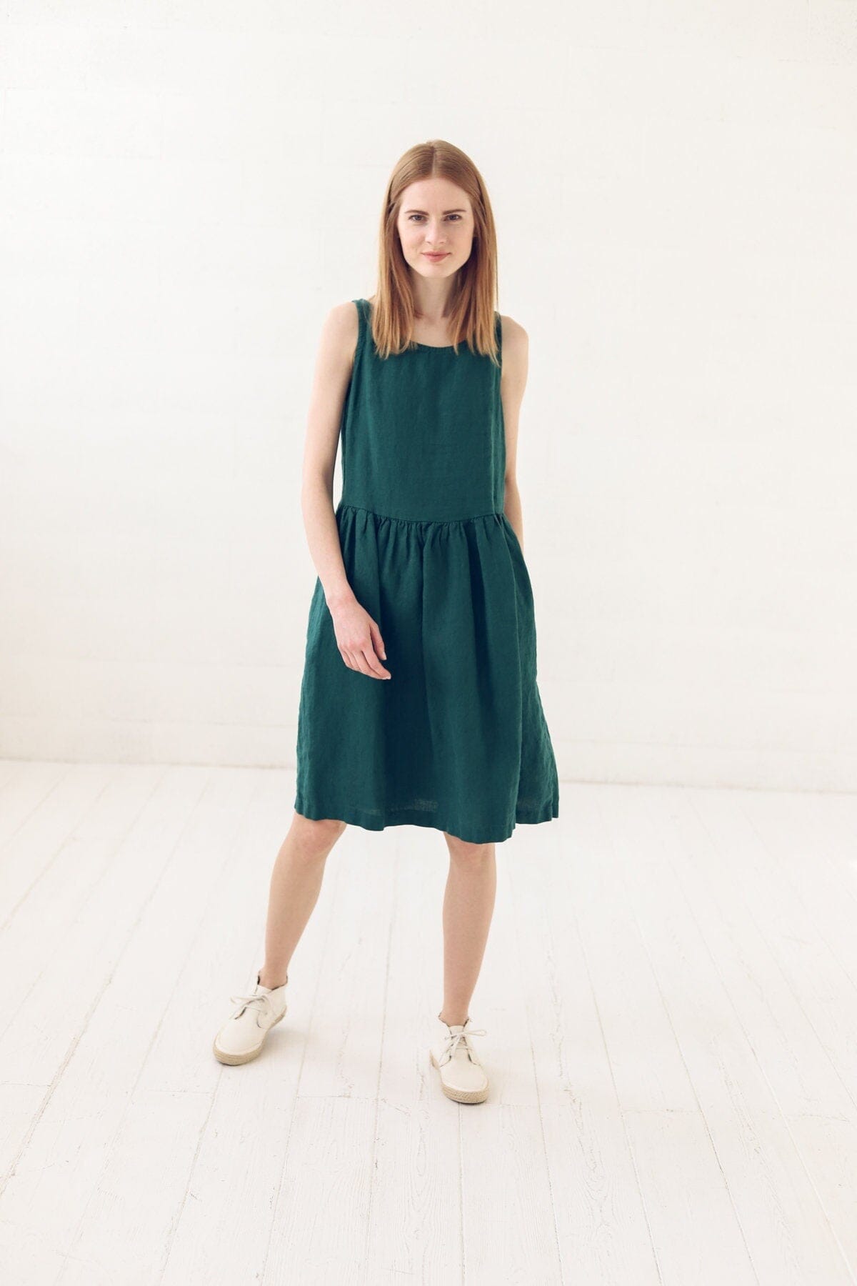 Linen swing dress with 2024 pockets