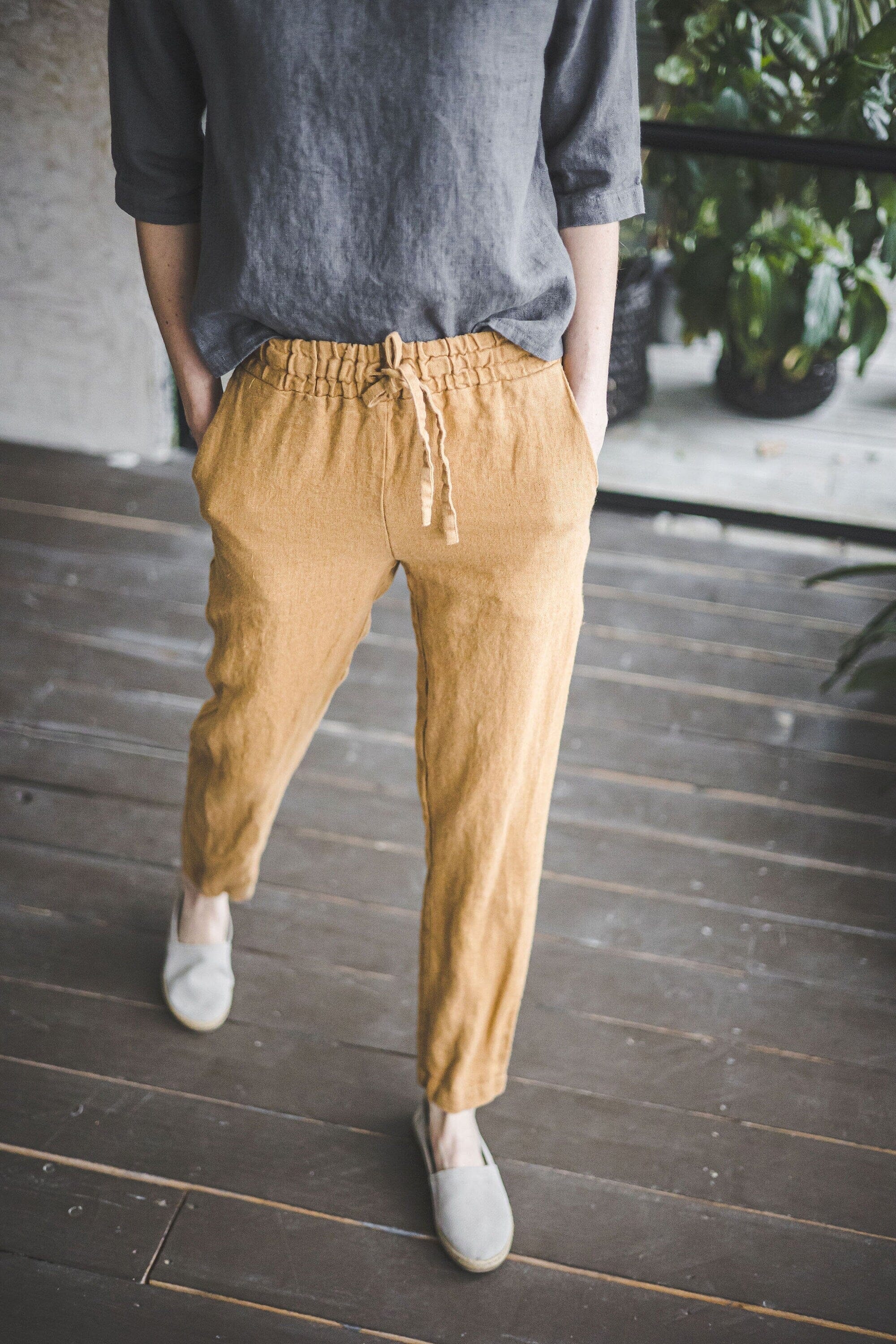 Tapered Heavy Linen Pants for Women Old Linen Mill