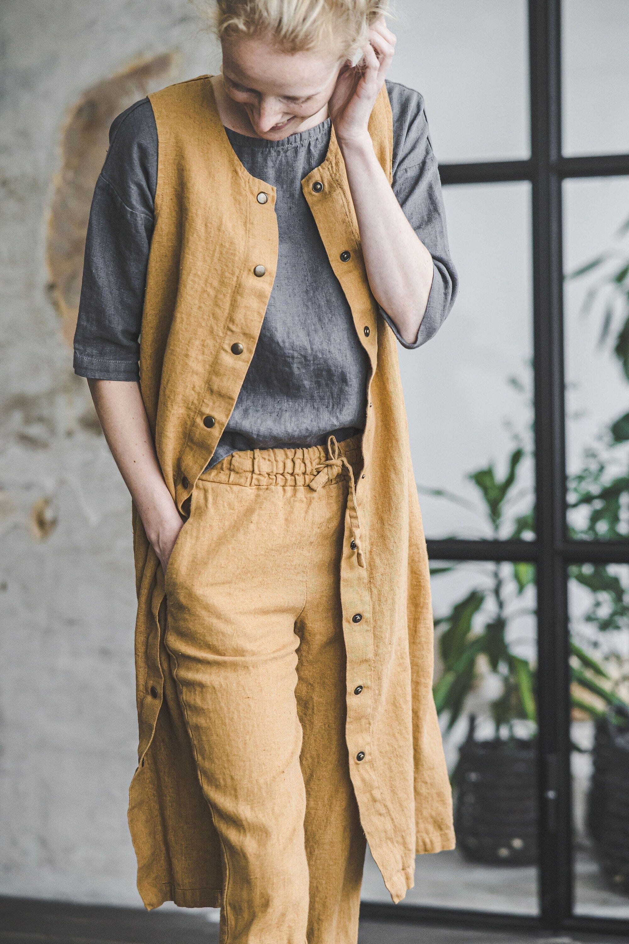 Tapered Heavy Linen Pants for Women Old Linen Mill