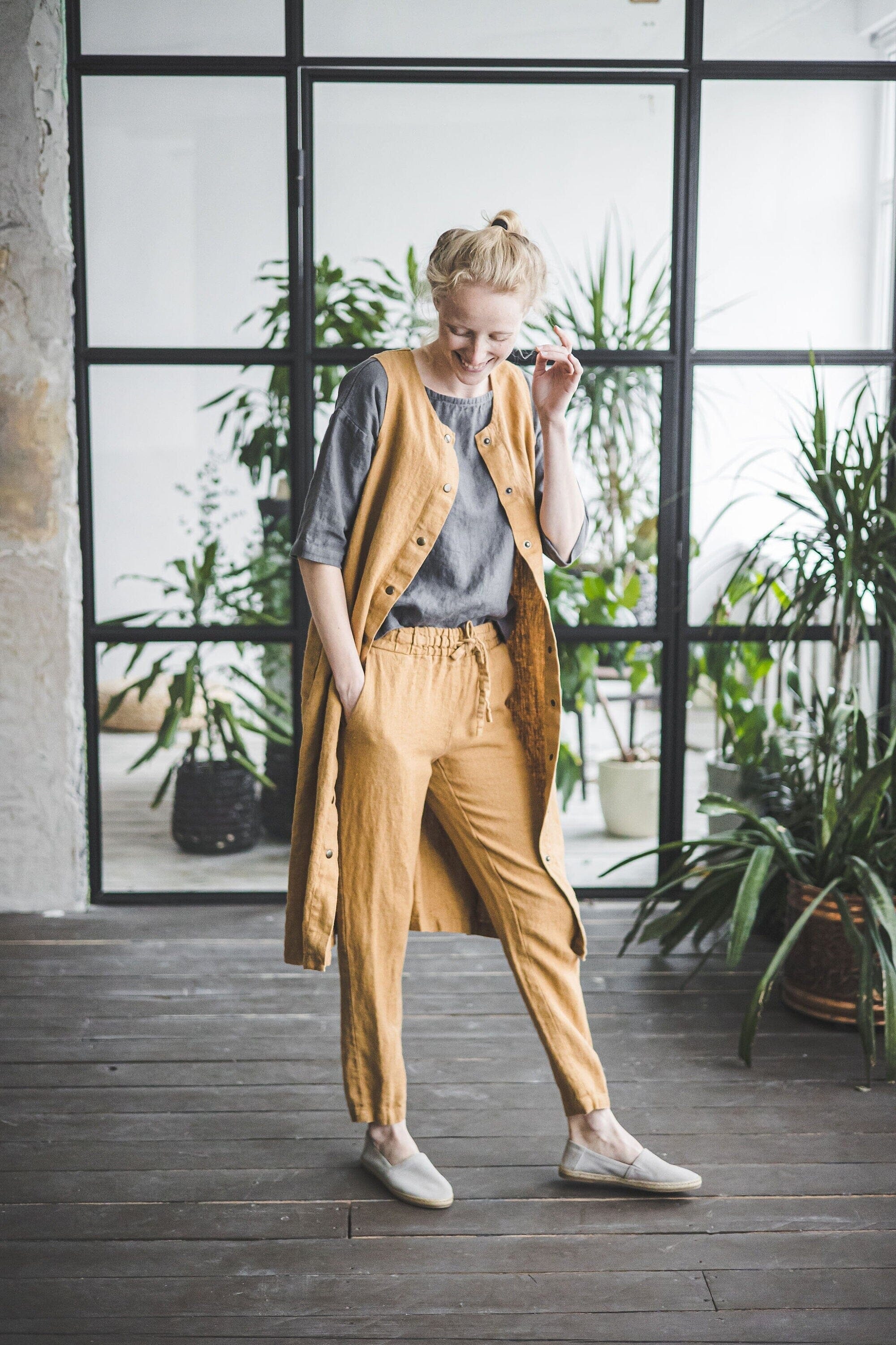 Tapered Heavy Linen Pants for Women Old Linen Mill Heavy Black XS