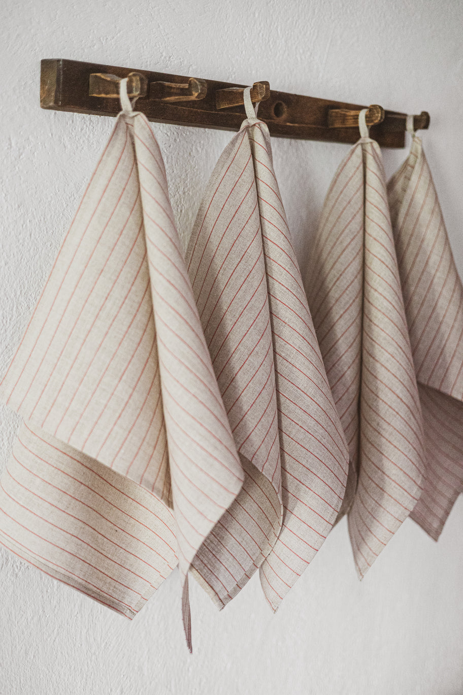 Tea Towels Set of 2 In Natural Red Stripes TT50x70 Old Linen Mill