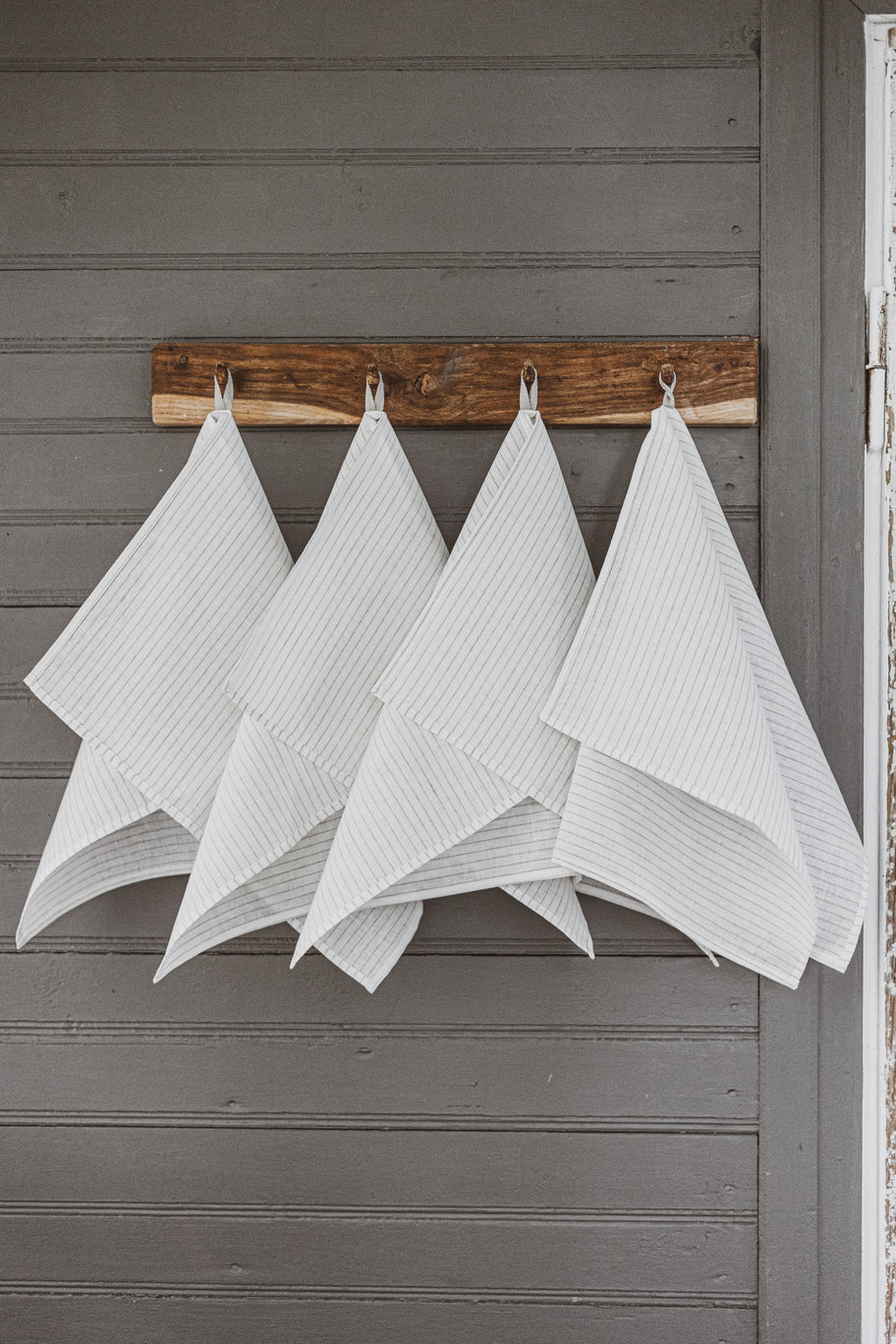 Tea Towels Set of 4 In White Stripes Natural TT50x70 Old Linen Mill