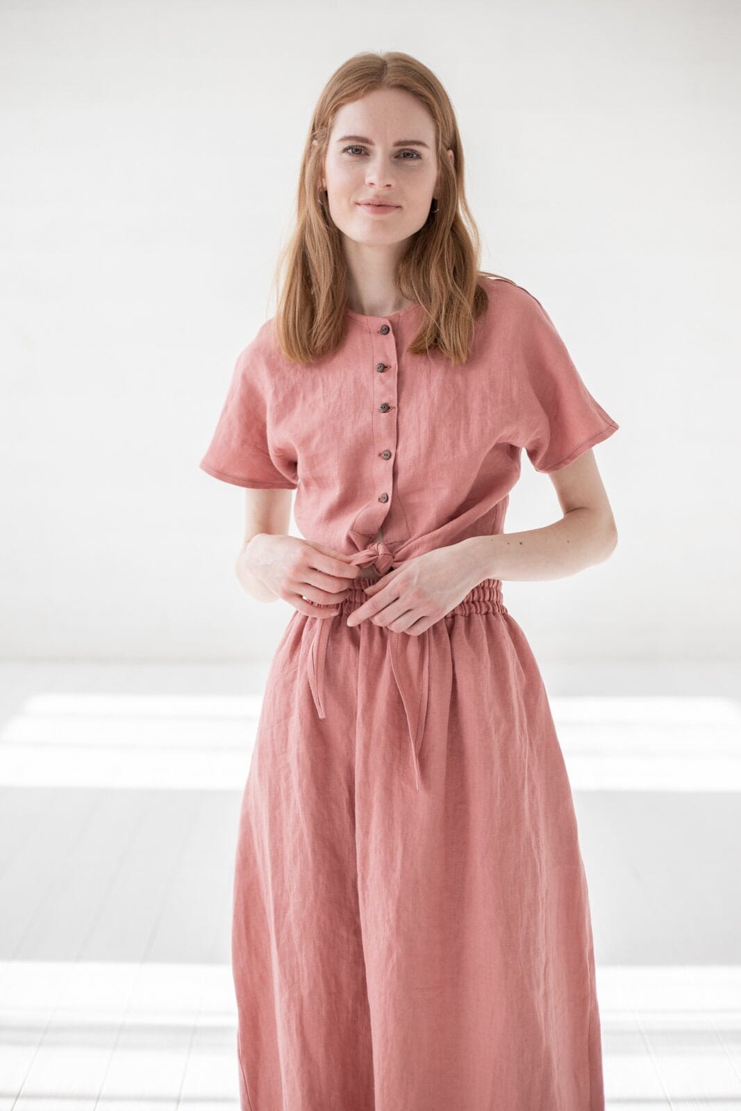 Tie Shirt Linen Short Blouse Old Linen Mill