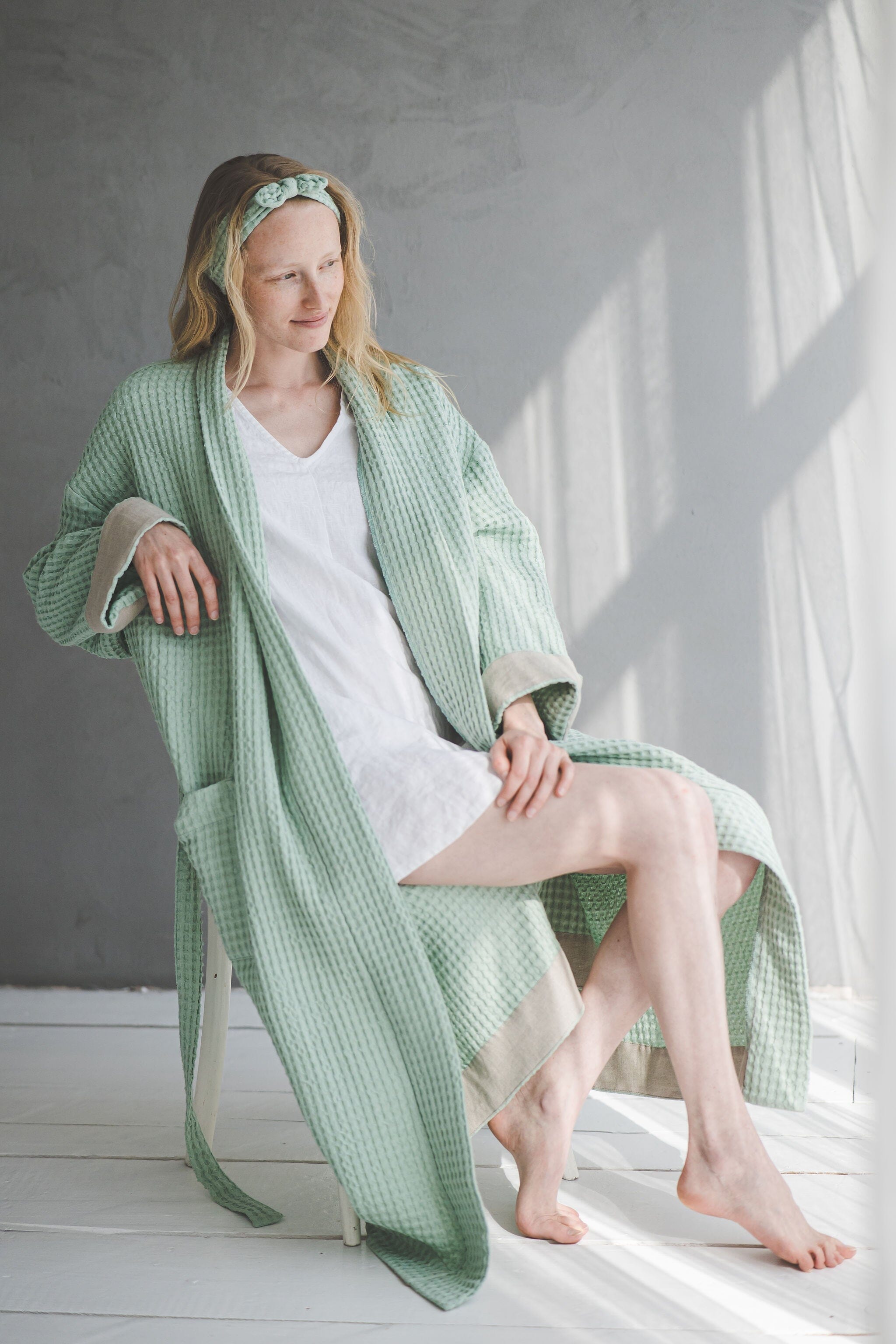 Waffle Linen Cotton Bathrobe BATH02 Old Linen Mill